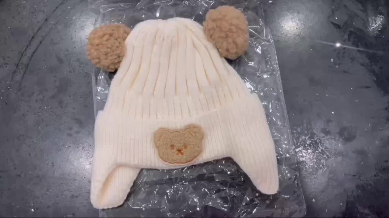 Winter Baby Beanie Cartoon Bear Ear Protection Knitted Hat