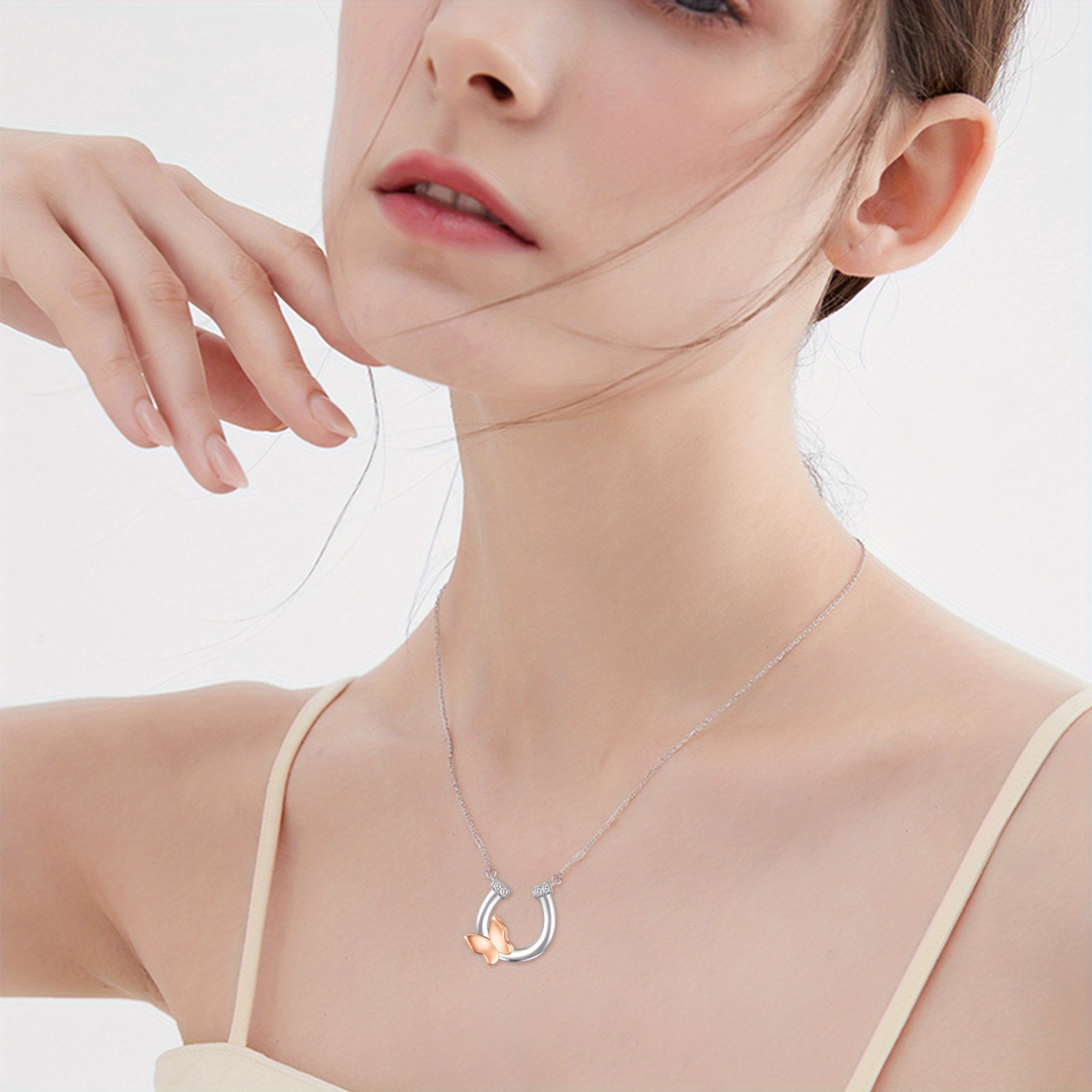 925 Silver Butterfly Horseshoe Necklace Abalone Pendant