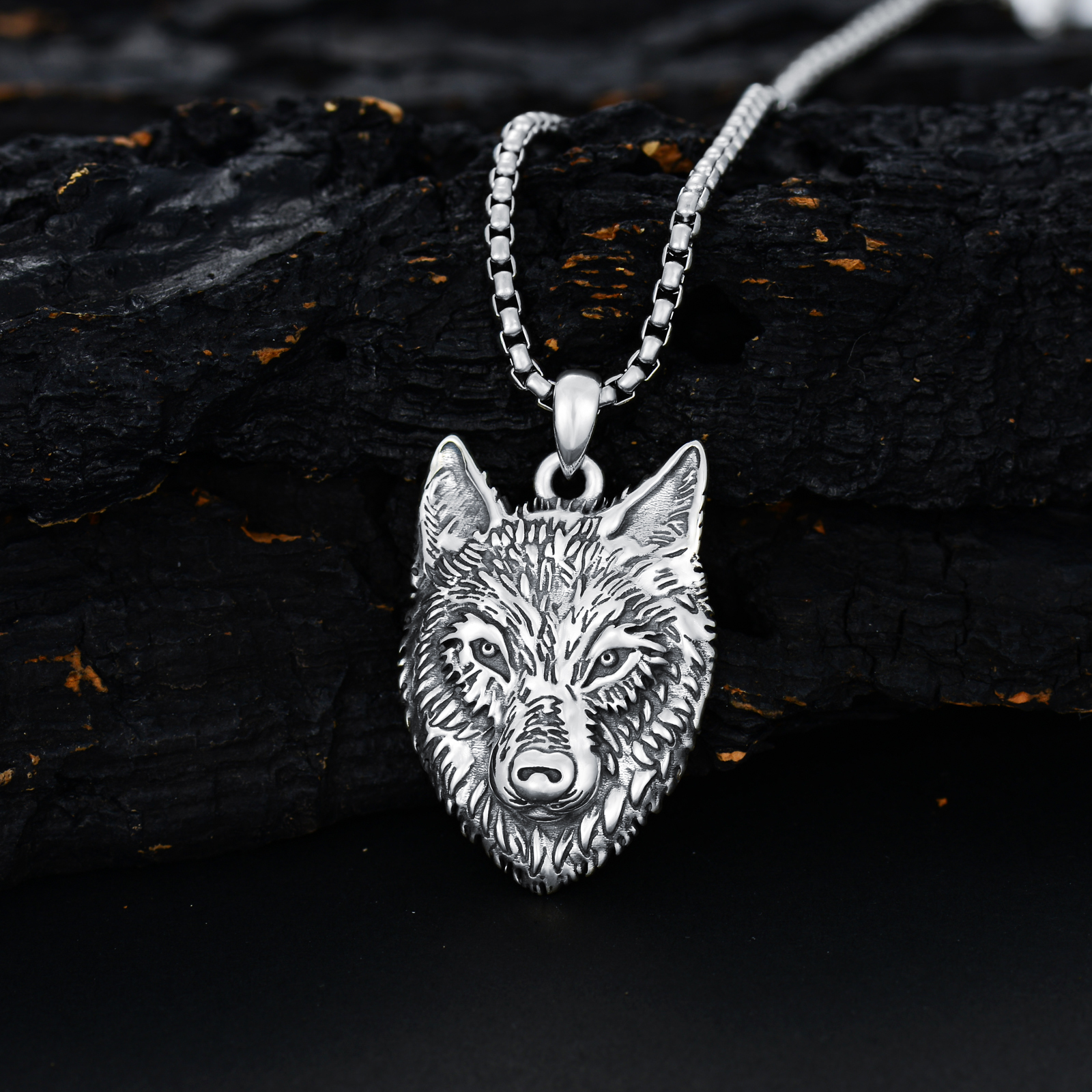   Wolf Head Viking Pendant Necklace - 925 Sterling Silver with 55.88cm + 5.08cm Stainless Steel Chain, Elegant Vintage Design for  , Perfect Gift for Christmas or Casual Attire, Wolf Jewelry