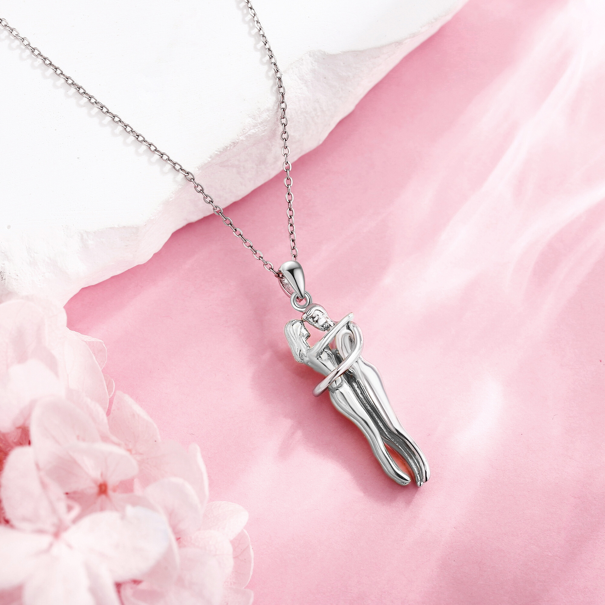 925 Sterling Silver Hug Necklace, Unisex Gift
