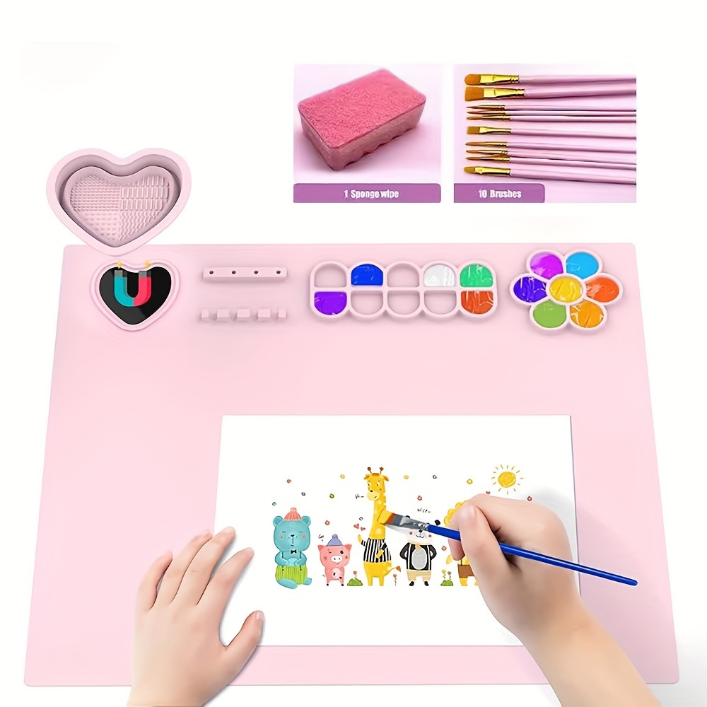 Paint Palette,Thick Silicone Craft Mat with Magnetic Pop-Up Water