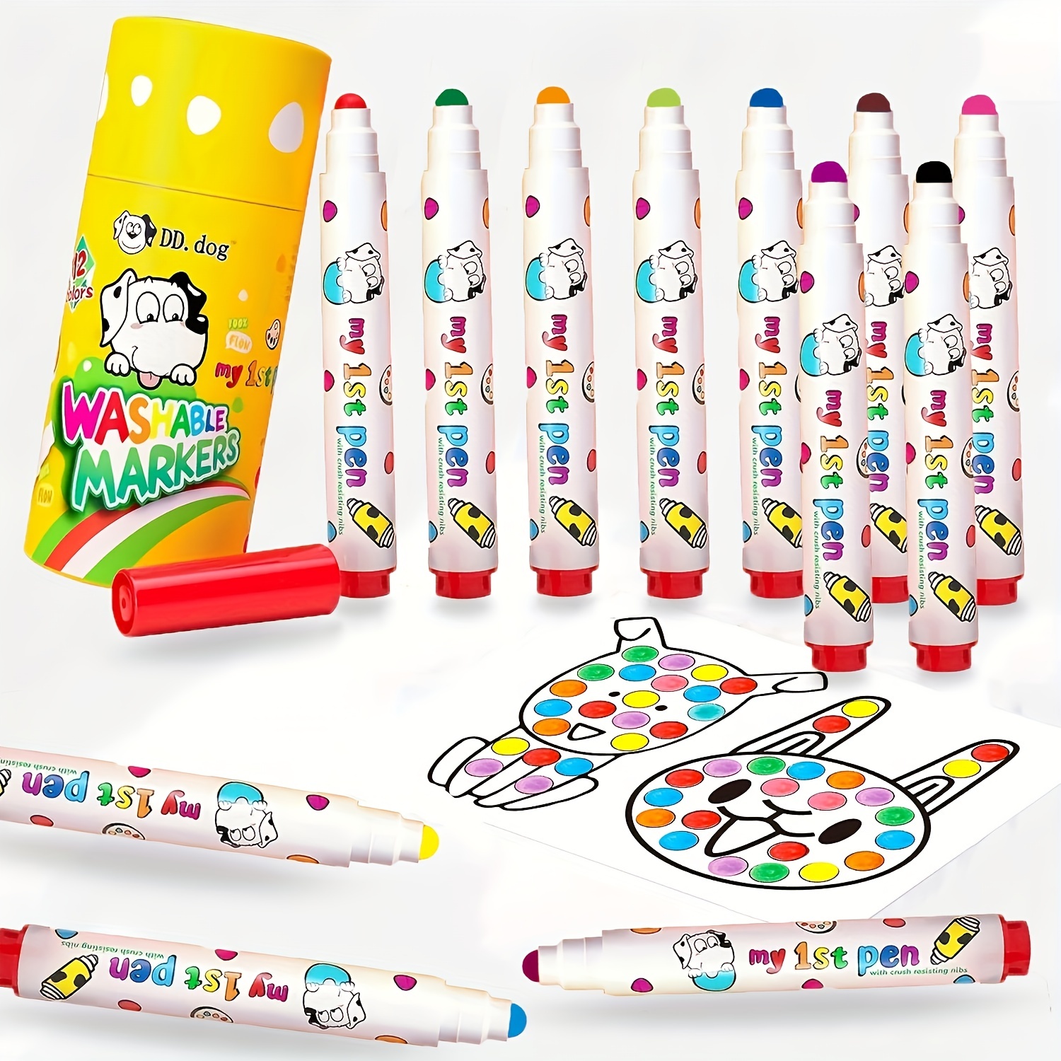 Dot Makers, 12 Colors Bingo Daubers with 20 Unique Patterns of Dot Book for  Toddler Art Activities, Non-Toxic Washable Coloring Markers for Preschool  Kids Learning