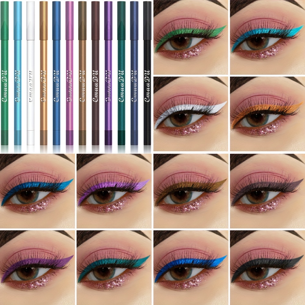 12Pcs Green Blue Brown White Colored Gel Glitter Eyeliner Pencils