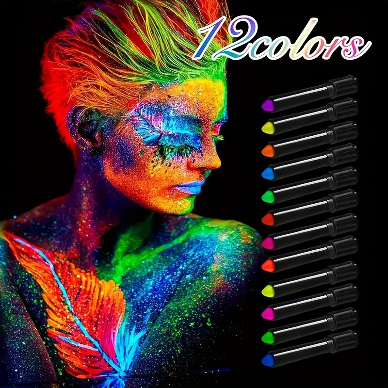 UV Neon Face & Body Paint Metallic Paint (6 Bottles 0.75 oz. Each) -  Shimmer Makeup Blacklight Reactive Fluorescent Paint - Safe, Washable,  Non-Toxic