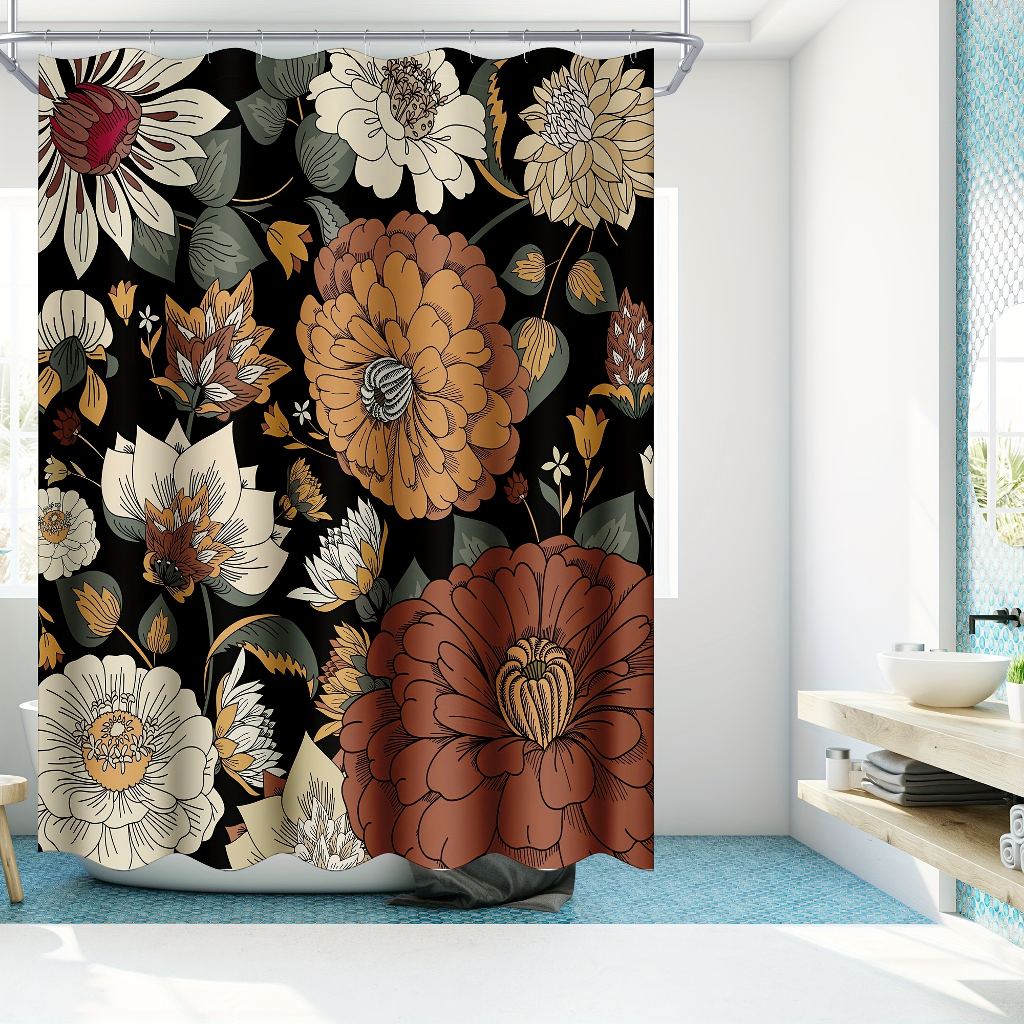 Modern French Shower Curtain Set, Bee Garden Vintage Queen Floral