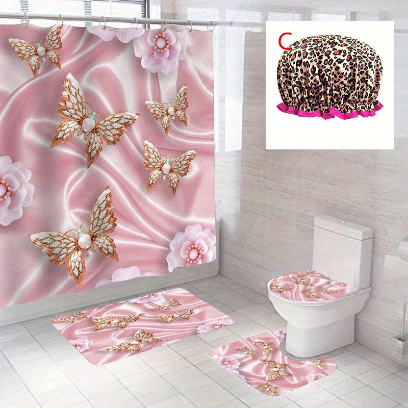 Waterproof Shower Curtain Set With 12 Hooks, 1pc Shower Cap, Reusable  Bathing Hair Caps, Toilet Seat Covers, Bath Mats, Non-slip Rug, Window  Curtains, Bathroom Accessories And Home Decor