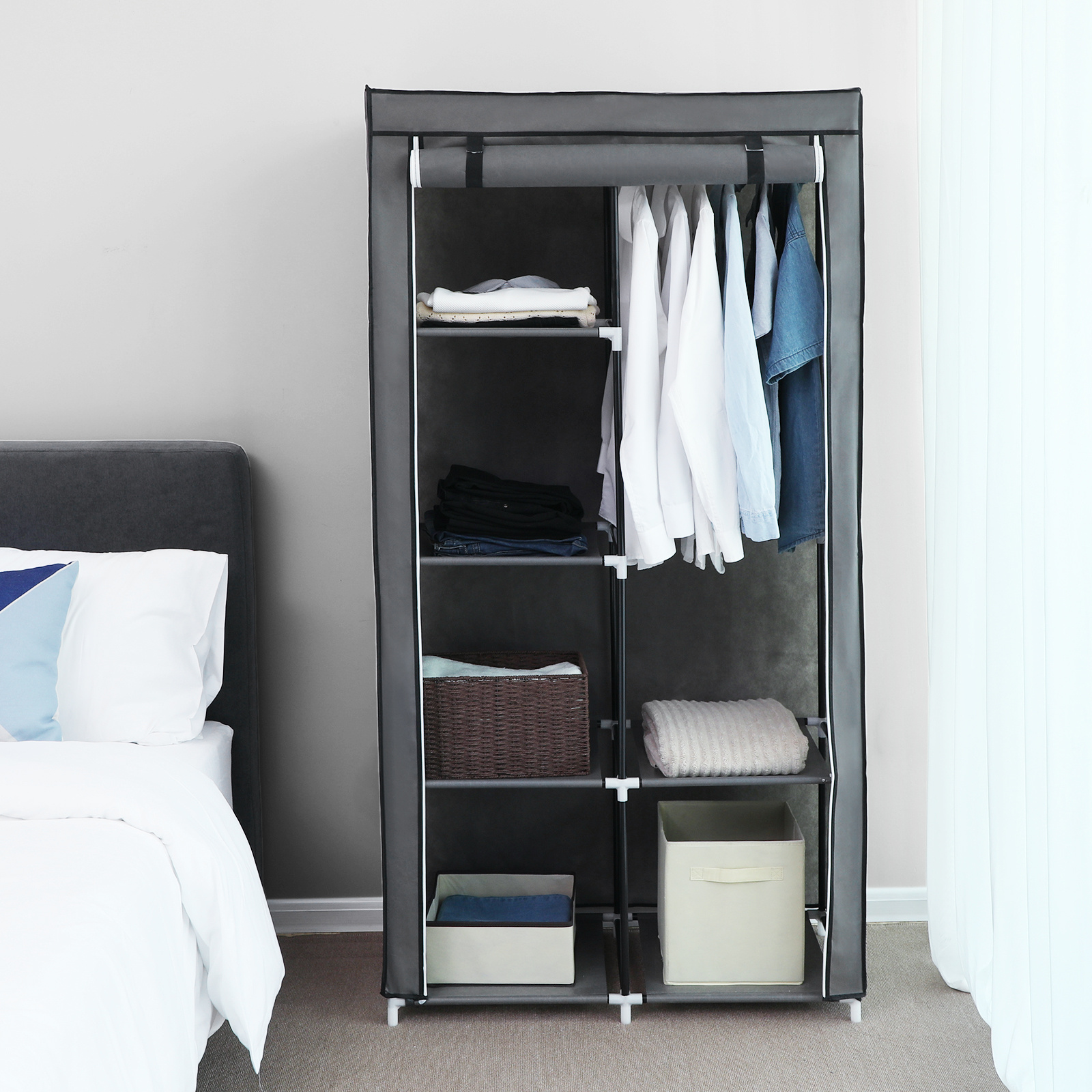 Wardrobe, Fabric Wardrobe, 6 Shelves, Assembly Options, 88 X 45 X , For Bedroom, Dressing Room, Portable Closets