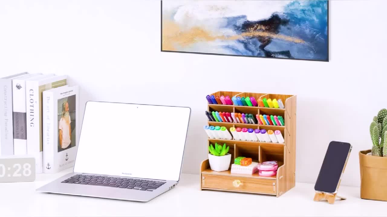 Wooden Desk Organizer Multi functional Diy Pen Holder Pen - Temu