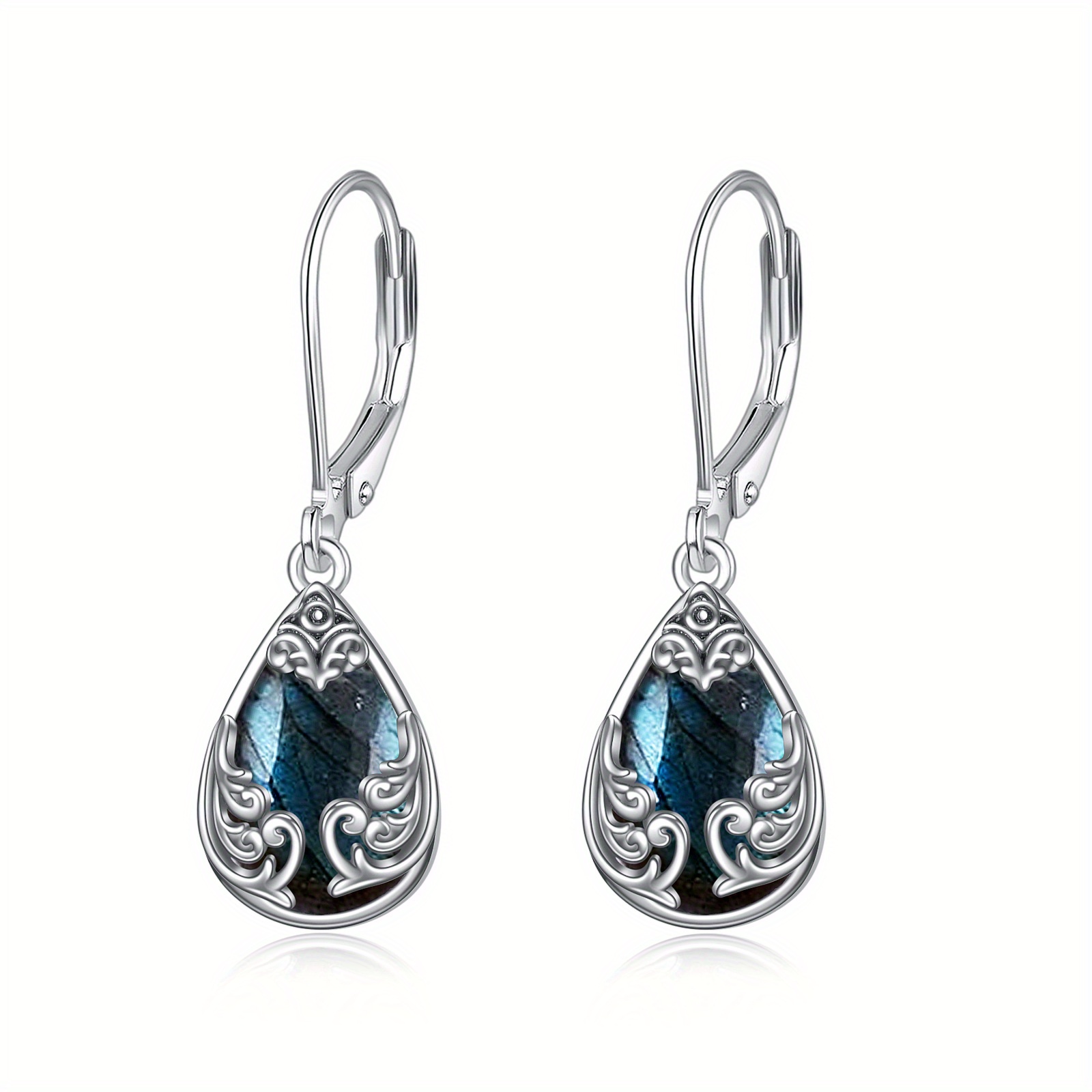 labradorite   teardrop drop dangle earrings sterling silvery leverback earrings jewelry Product details 3