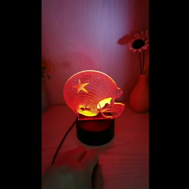 Holiday Depot 3D Football Helmet Desk Light - 7 Color LED Lamp Base with USB or Battery and Touch Control Rotating Fade or Solid Color Mode. Makes A Perfect