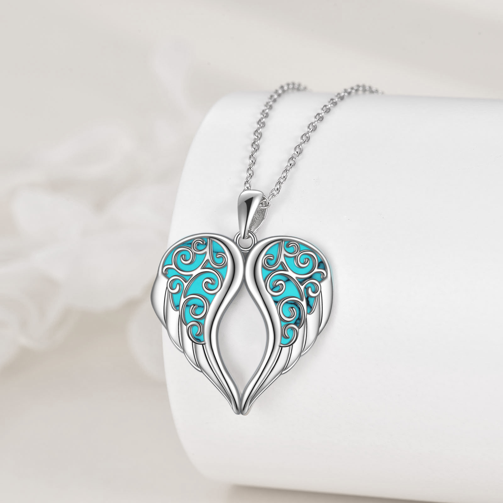 Women's Sterling Silver Guardian Angel Wings Pendant Necklace