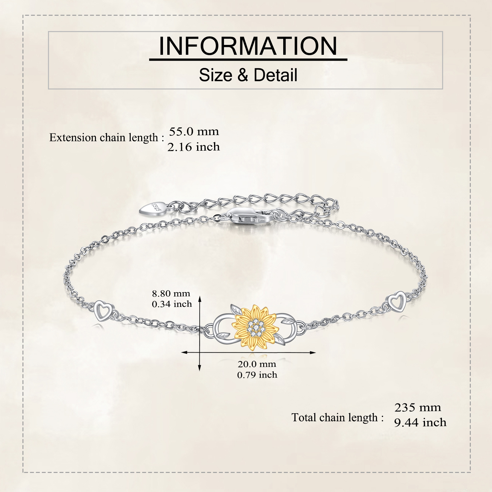 Sunflower Bracelets Sterling Silver Infinity Sunflower Bracelet Heart Link Brace
