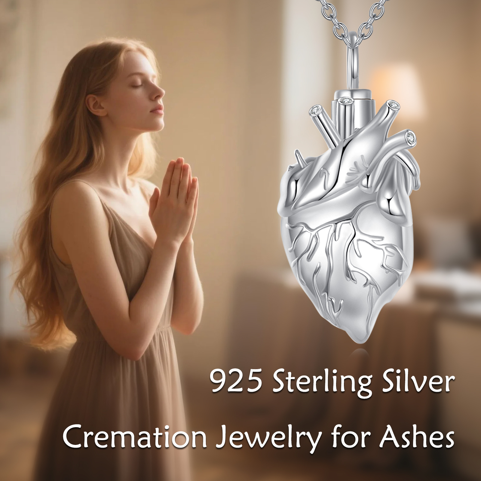 925 Sterling Silver Heart Urn Necklace for Ashes