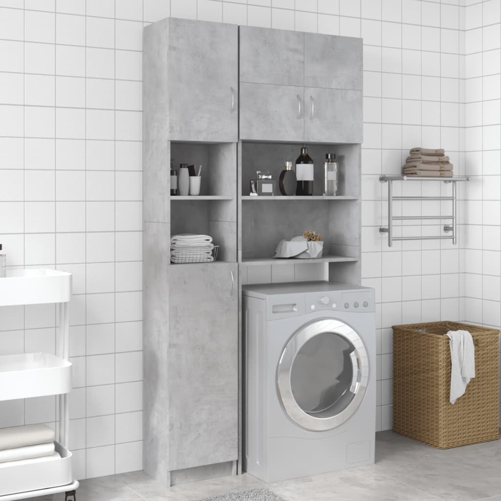 

1pc Modern Concrete Bathroom Storage Organizer, 32x25x5cm, No Wooden Material, Freestanding Shelving With Shelves And Rack For Laundry Room