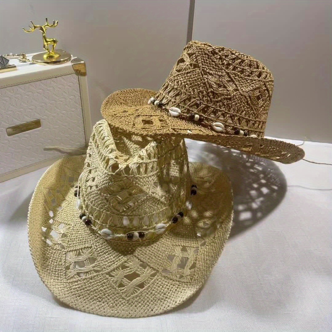 6763 Mens Womens Western Style Cowboy Hat Wide Brim Breathable Summer Straw Straw Cowboy Hat for Women Men Western Sun Hat Wide Brim  main image 3