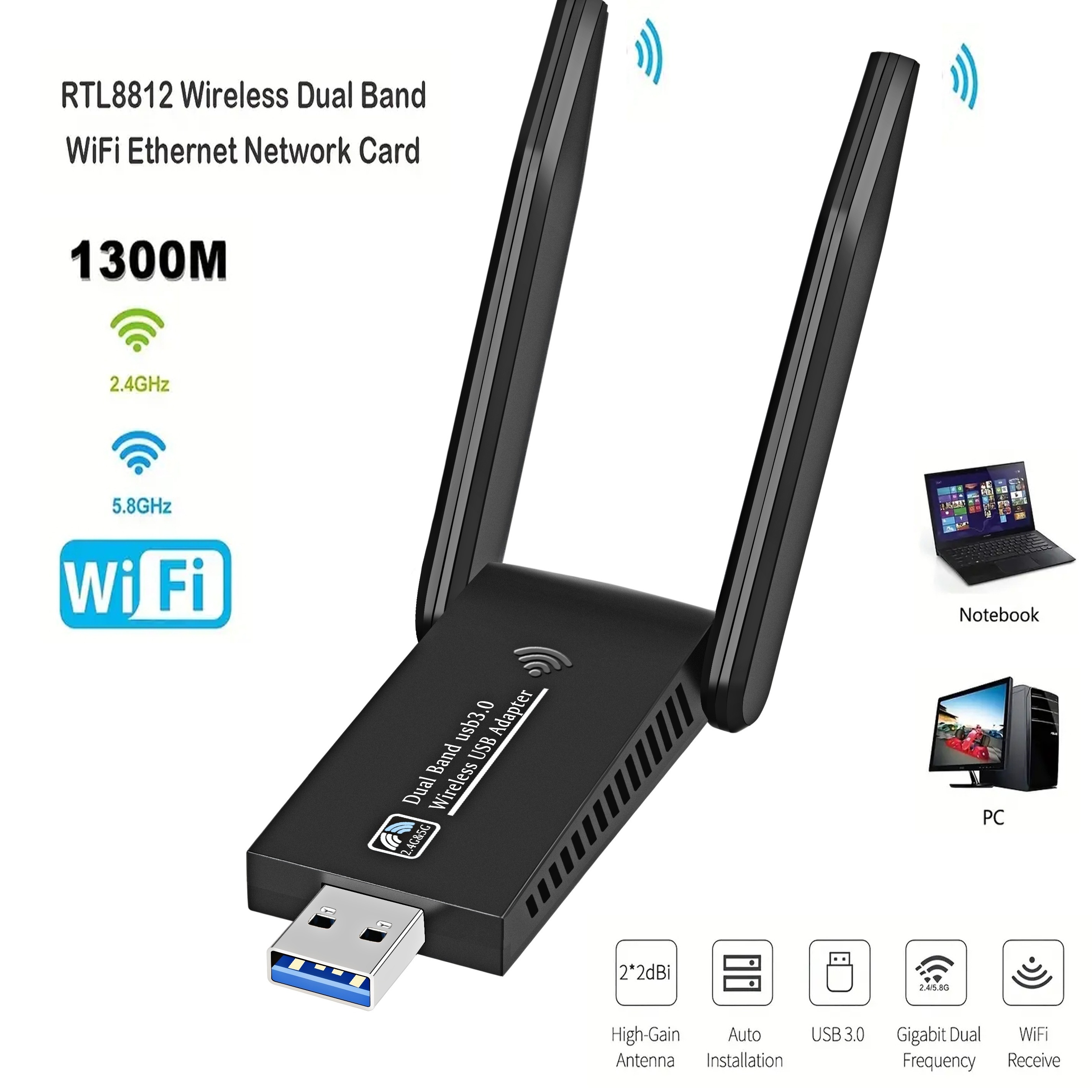  Adaptador USB WiFi Bluetooth, 600 Mbps de banda dual 2.4/5 GHz,  receptor externo de red inalámbrica, mini dongle WiFi para PC/portátil/escritorio  : Electrónica