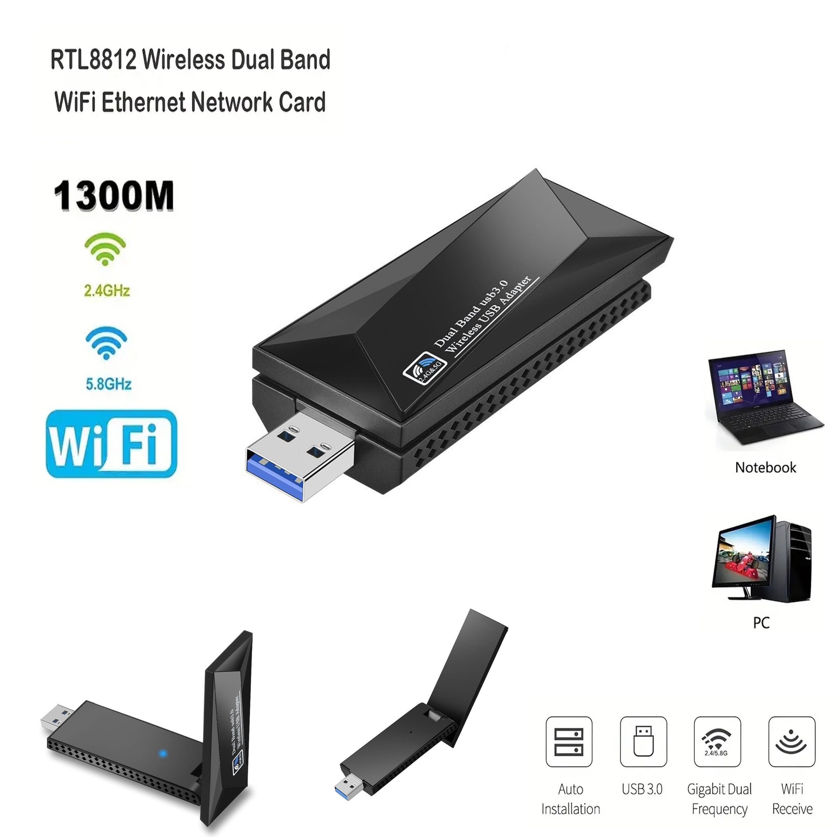 AX1800 WiFi 6 USB WiFi Adaptador WiFi para PC, adaptador WiFi USB dual de  alta ganancia 5Dbi Antena 5Ghz/2.4Ghz WiFi Dongle Adaptador inalámbrico  para