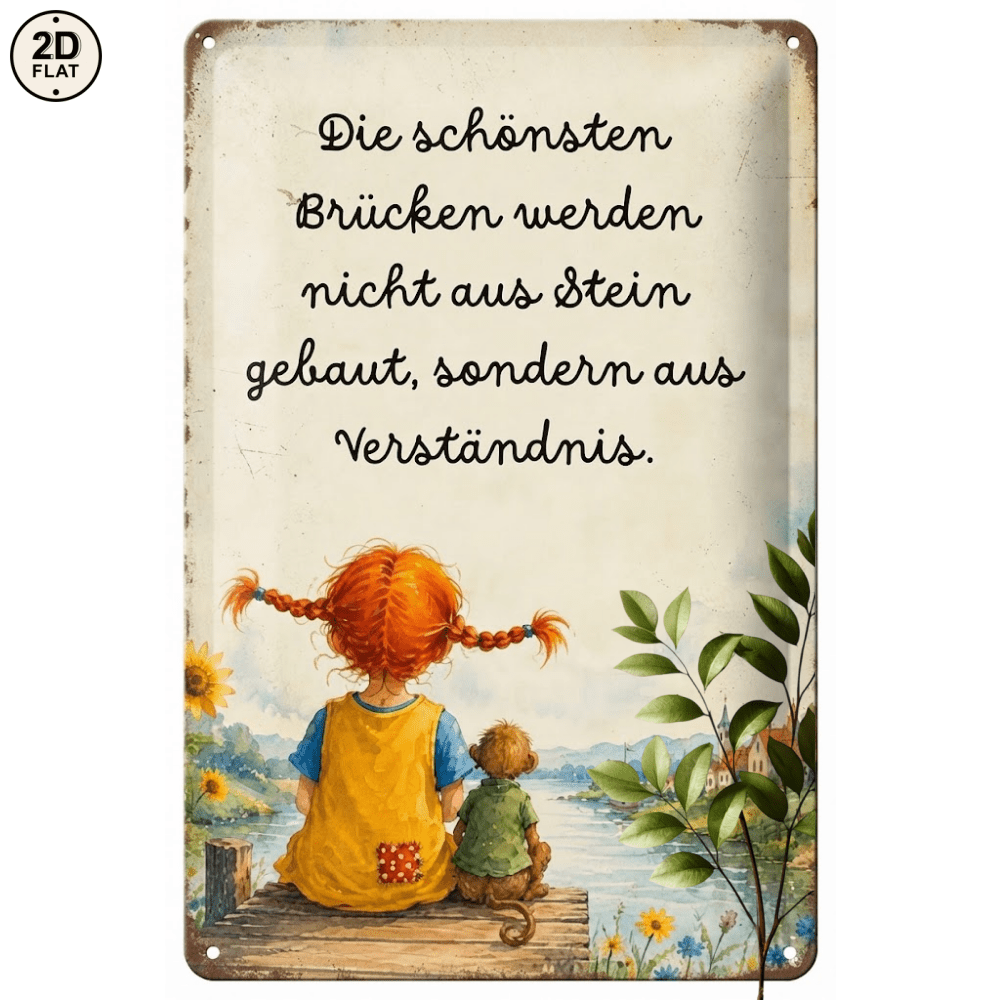 TEMU 2d Flat - 【2d Flat】 2d Flat - [2d Flat] 1pc Metal Sign, Girl And Dog Bridge, Understanding Quotes, Perfect For Home, Office, Bar, Outdoor Decor,
