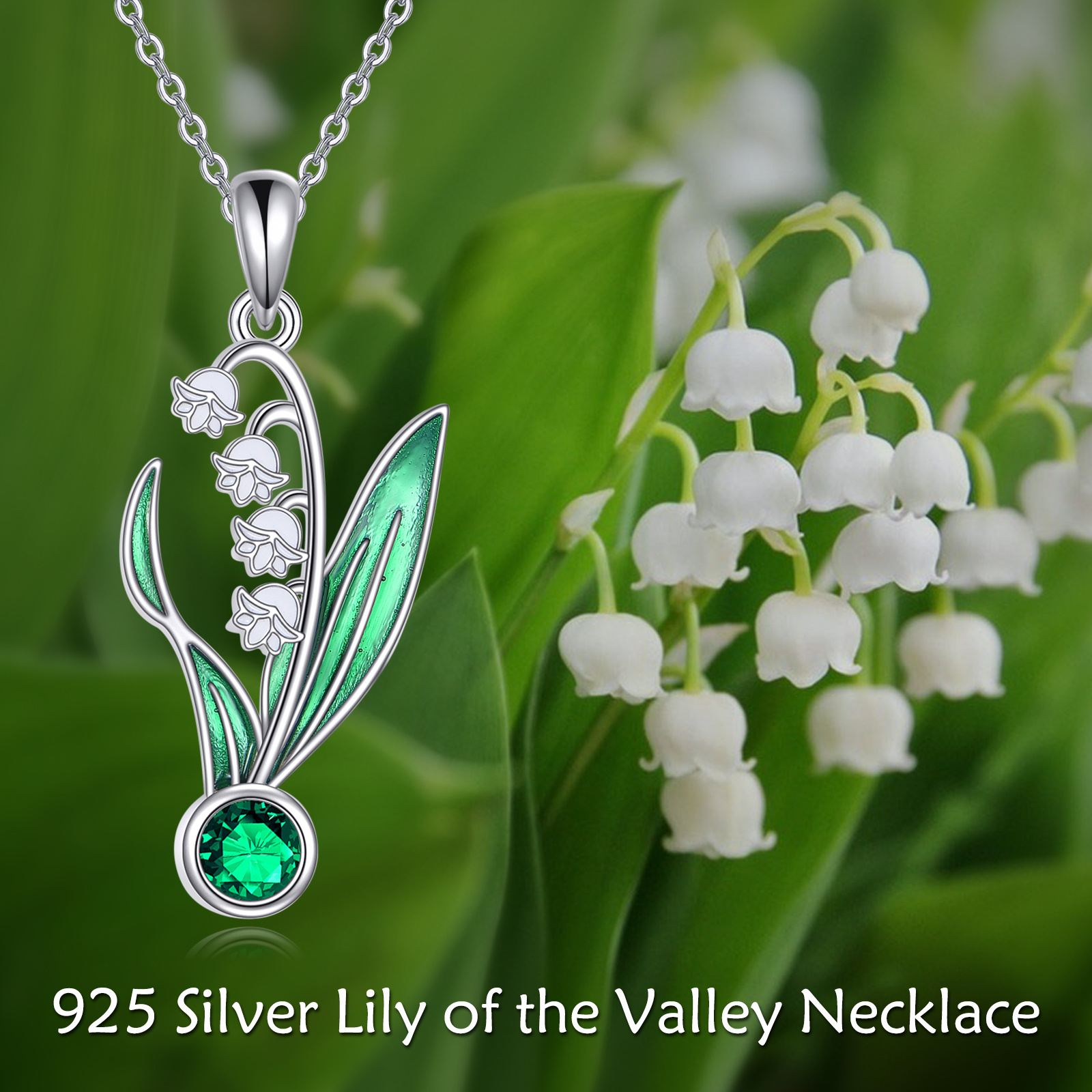 Image of 925 Sterling Silvery Lily Of The Valley Necklace, Unisex Daily Wear, Birthday & Valentine's Day Gift, Meaningful Present For , Exquisite