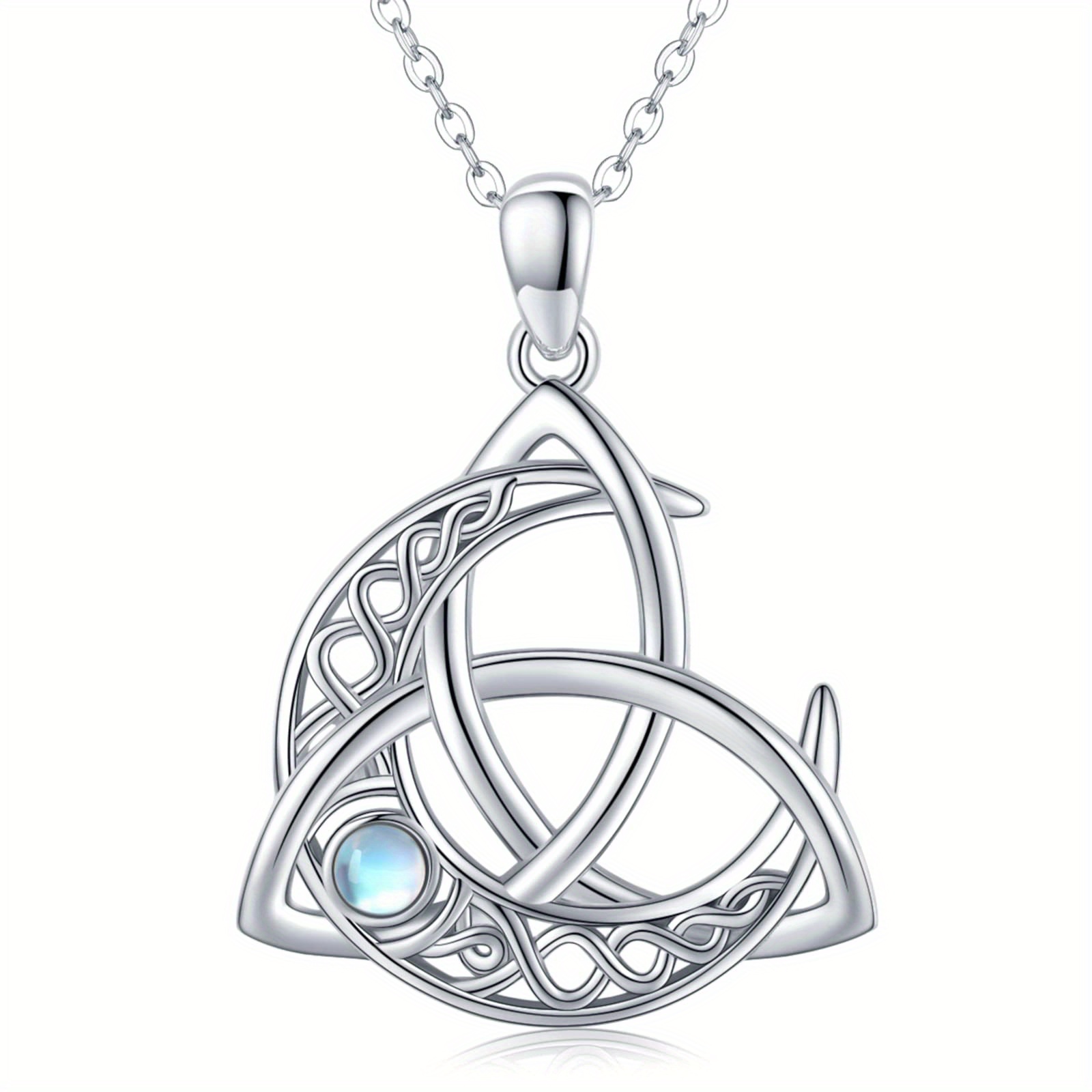Celtic Knot Necklace 925 Sterling Silver Moonstone Moon Pendant