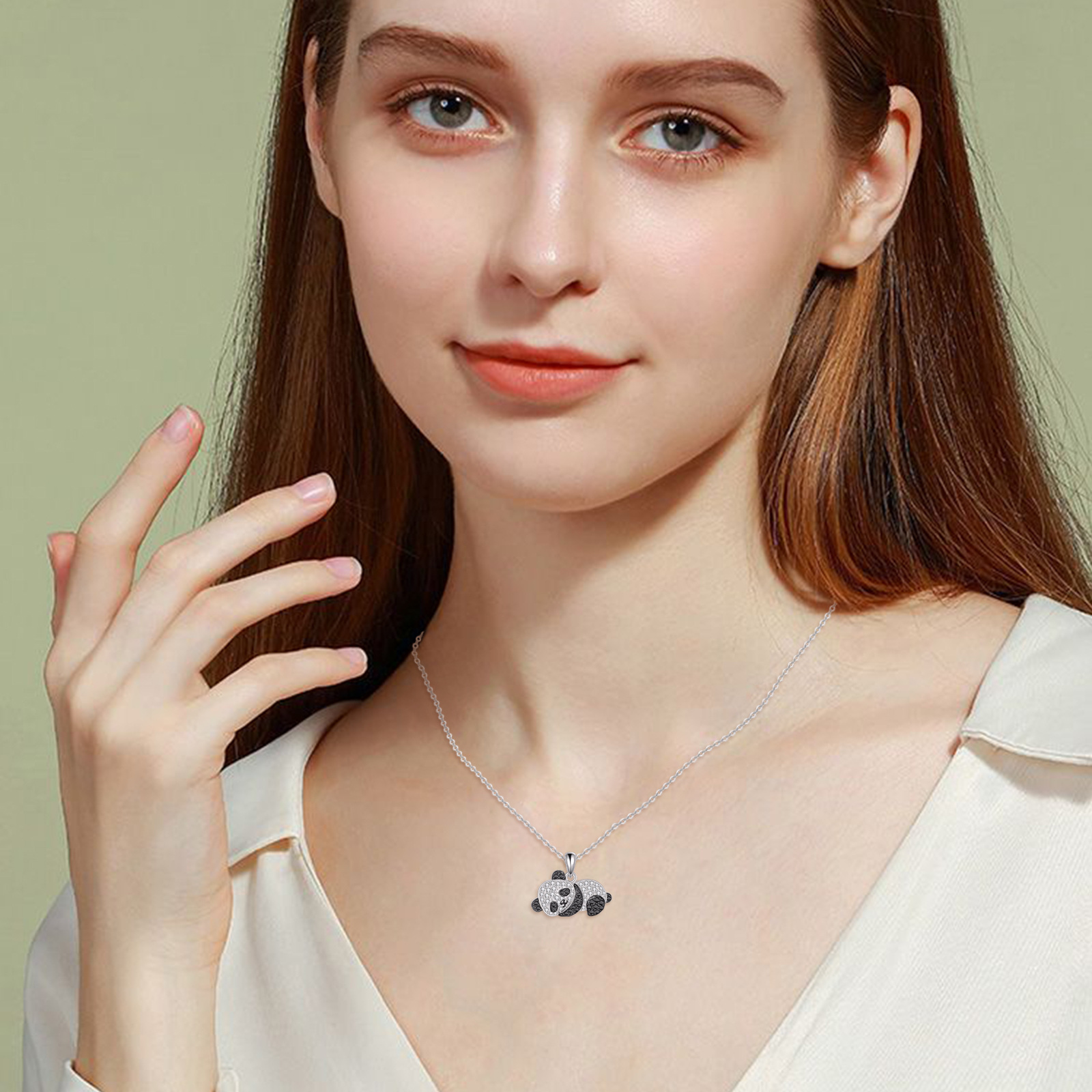 Women's 925 Sterling Silver Panda with Bamboo Necklace
