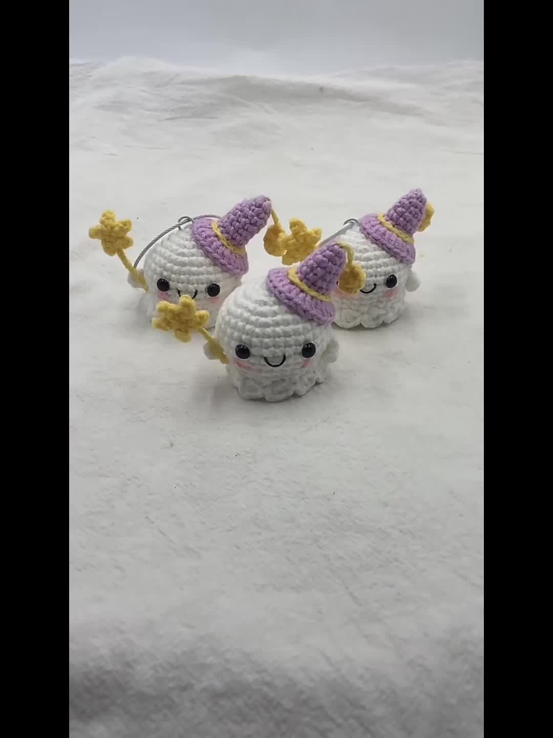 Knitted Crochet Toys - Keychain Accessory- Ghost - Handmade Keychain  Amigurumi Crochet Plushies For Birthday New Year Gifts