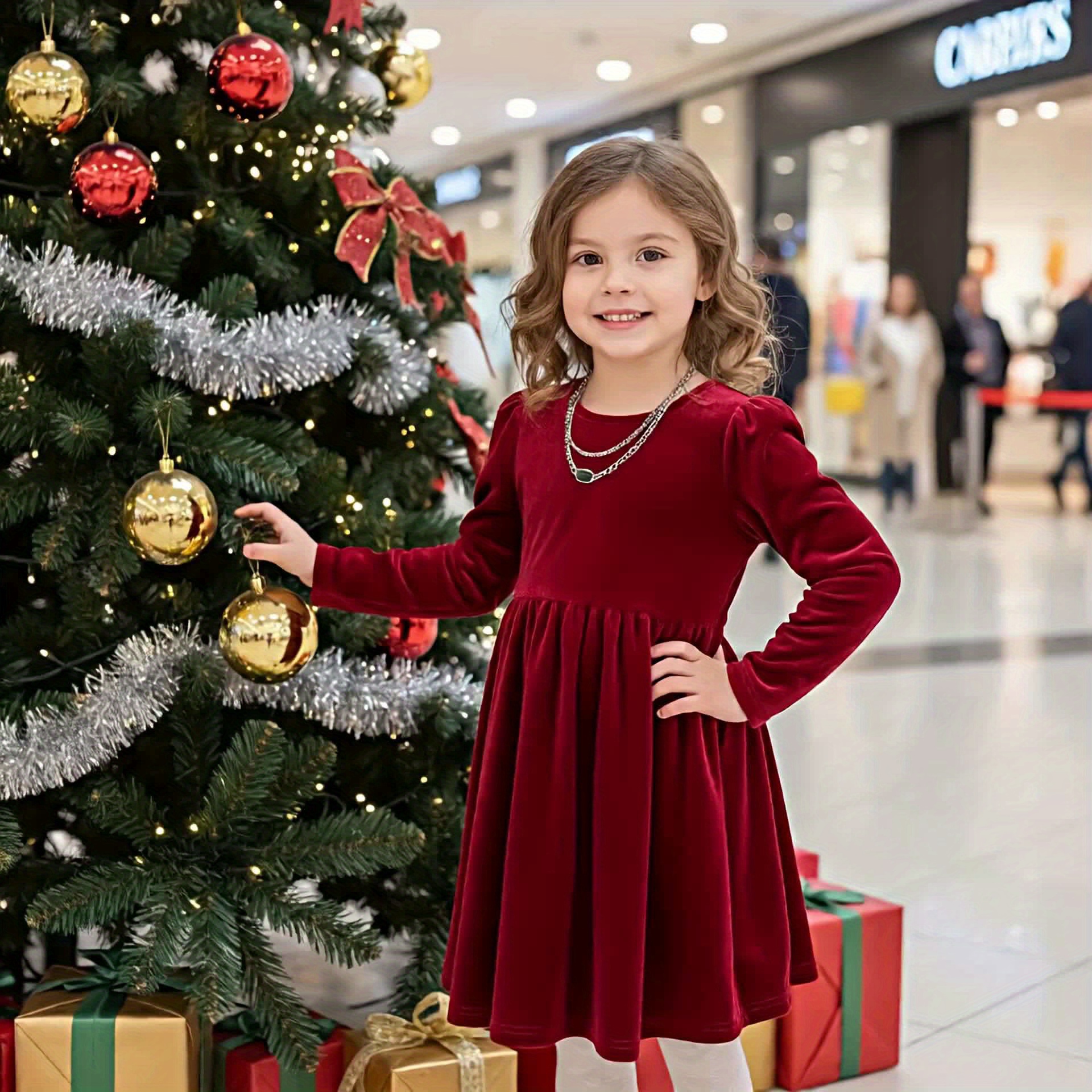 girls autumn christmas dress velvet bow princess - Temu