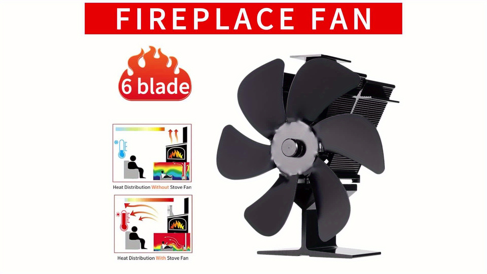 6-Blade Fireplace Stove Top Fan Thermometer +Gloves Heat Powered