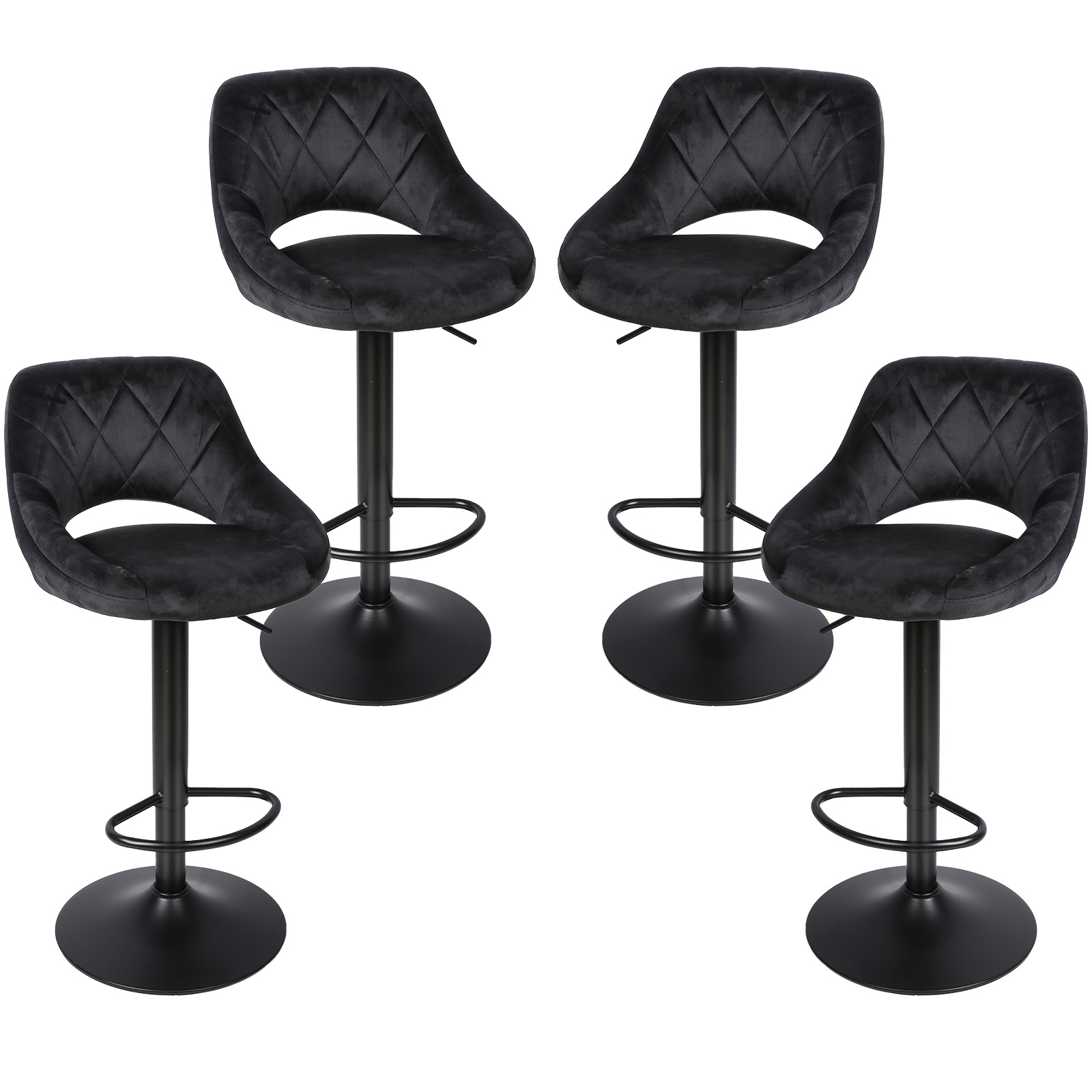 4pcs Set Of Bar Stools, Swivel Kitchen Chairs, Bar Stools, Lounge Chairs, Height Adjustable, With Backrests And Footrests, Suitable For Living Rooms And Bars, Black