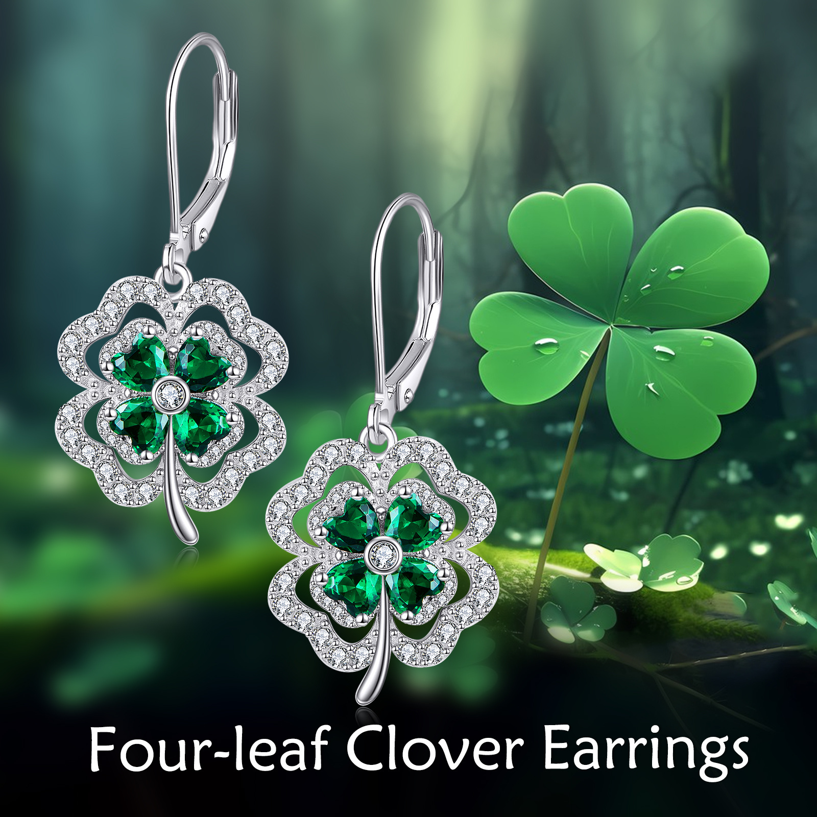 Women's Four-Leaf Clover Leverback Earrings