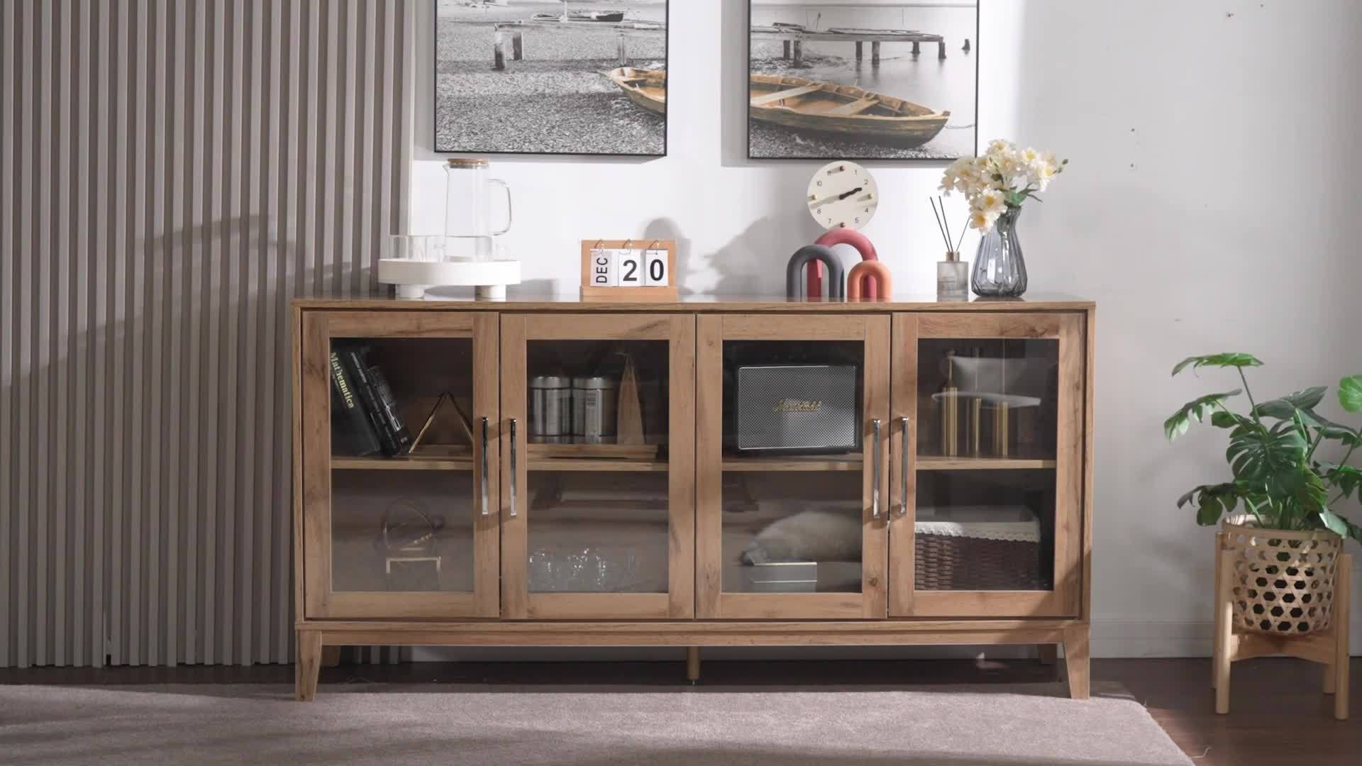 63 buffet cabinet high gloss wooden sideboard glass door Temu