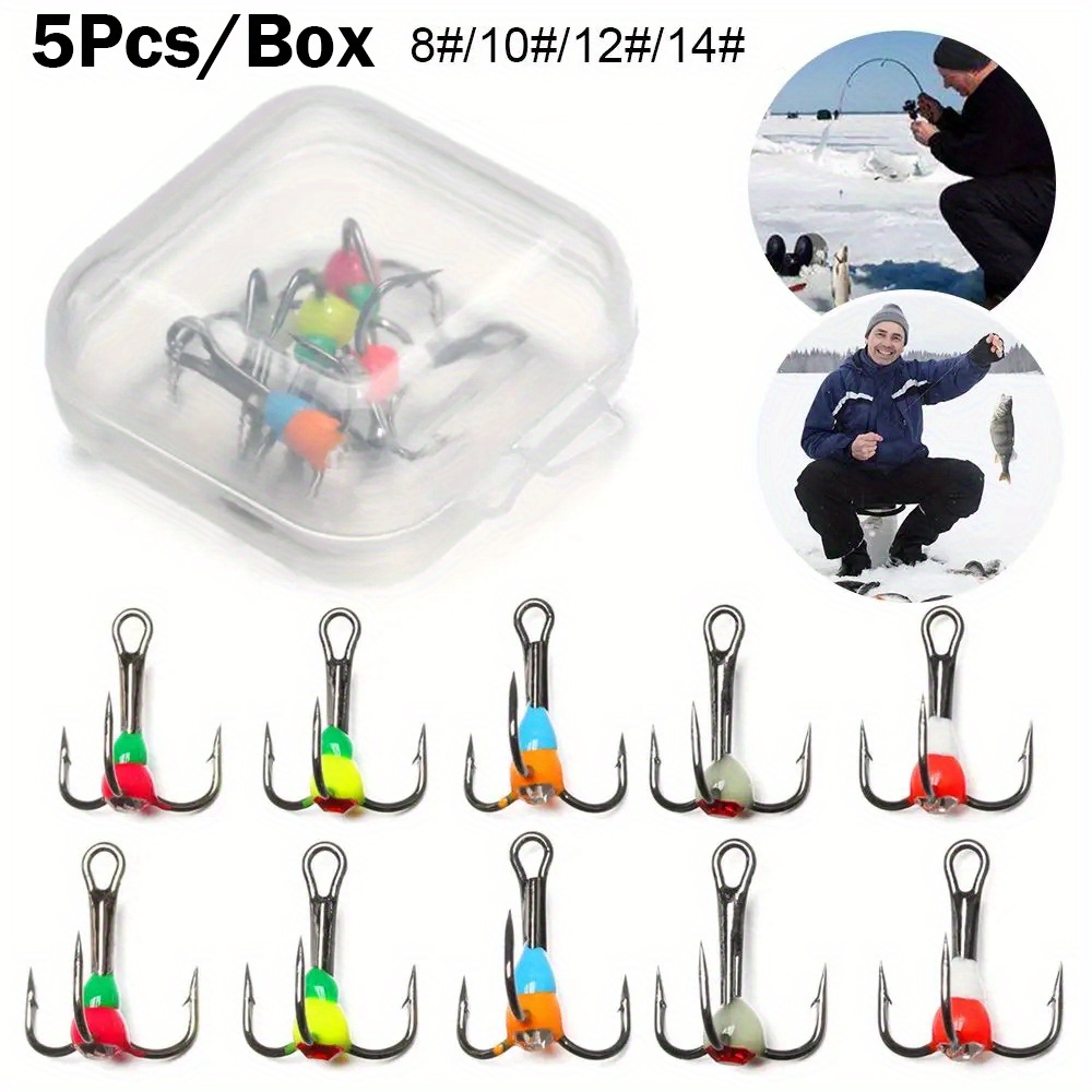 5Pcs Ice Fishing Jigs, 4MM High Carbon Steel Micro Bass Hooks for