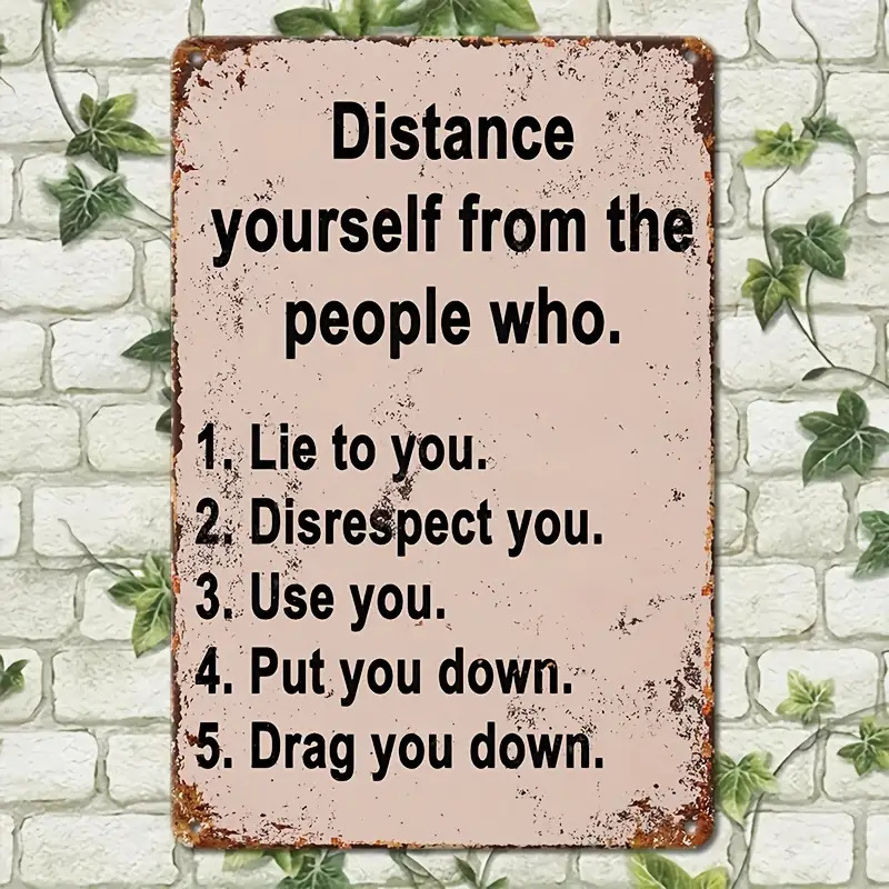 TEMU 2d Flat - 【2d Flat】 2d Flat-[2d Flat] 1pc 8x12 Inch Metal Wall Art Distance Yourself From Who With Vintage Distressed Wall Metal For Home Or