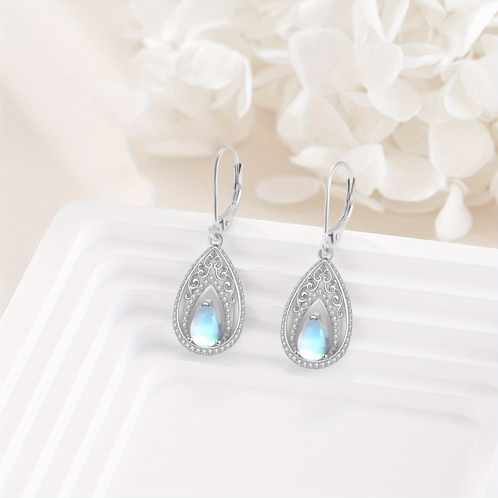 Moonstone Earrings for Women with Sterling Silver Leverback