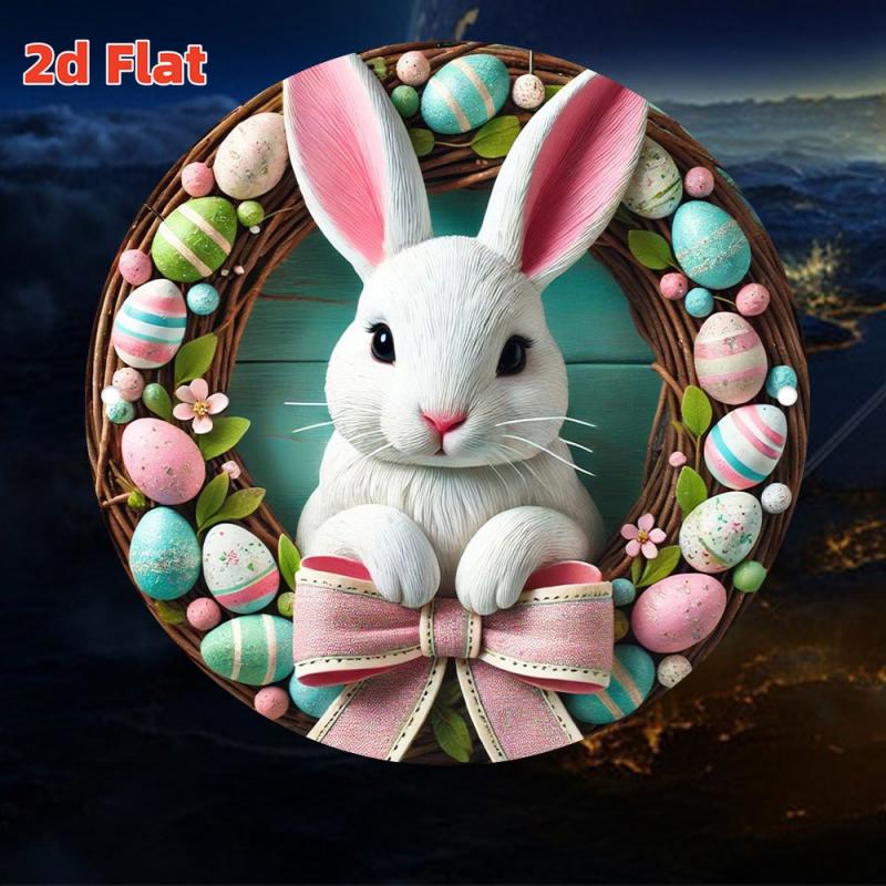 TEMU 2d Flat, Vintage Station Sign With Easter Bunny & Egg Wreath - Iron Metal Wall-mounted Retro Decor Suitable For Room, Spring Easter Decoration,