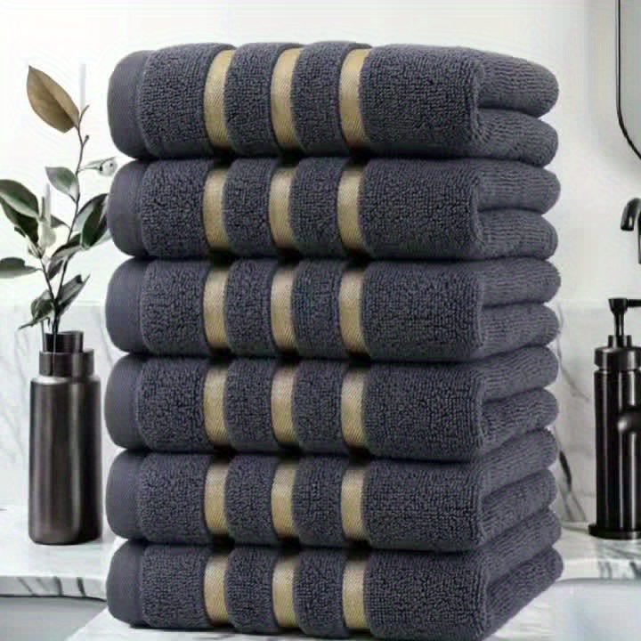 Luxury 6pcs Towel Set, 100% Pure Cotton Hand Towels, 35*75cm, Striped Pattern, Modern Design, No Shedding