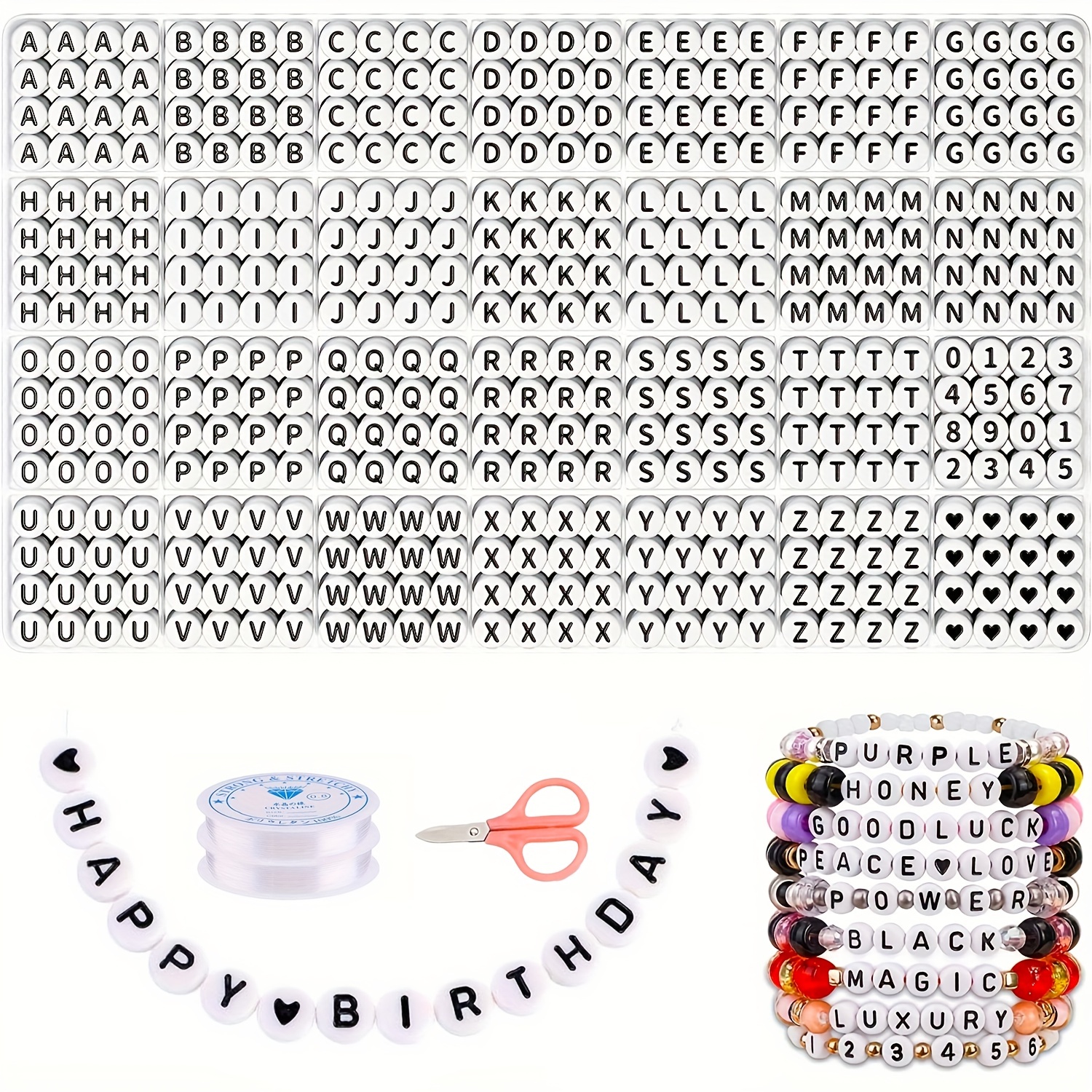 500pcs Rose & White Acrylic Letter Beads, For Jewelry Bracelets