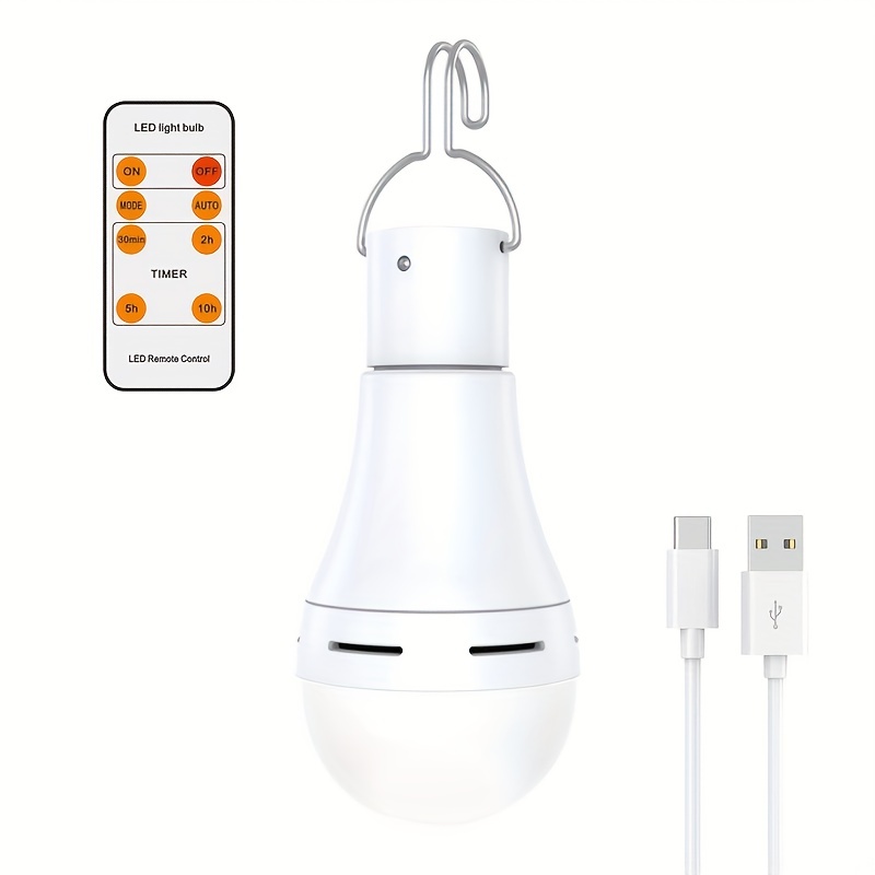 Bombillas recargables USB con control remoto, bombilla LED de 5 W para  lámparas E26 regulable, control táctil, luz de emergencia portátil con