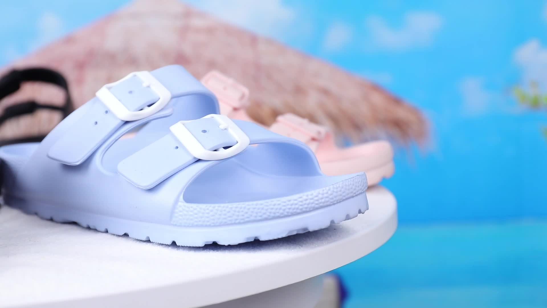 EastVita Cloud Slides Double Buckle Adjustable Summer Beach Pool Pillow  Slippers Thick Sole Cushion EVA Sandals 