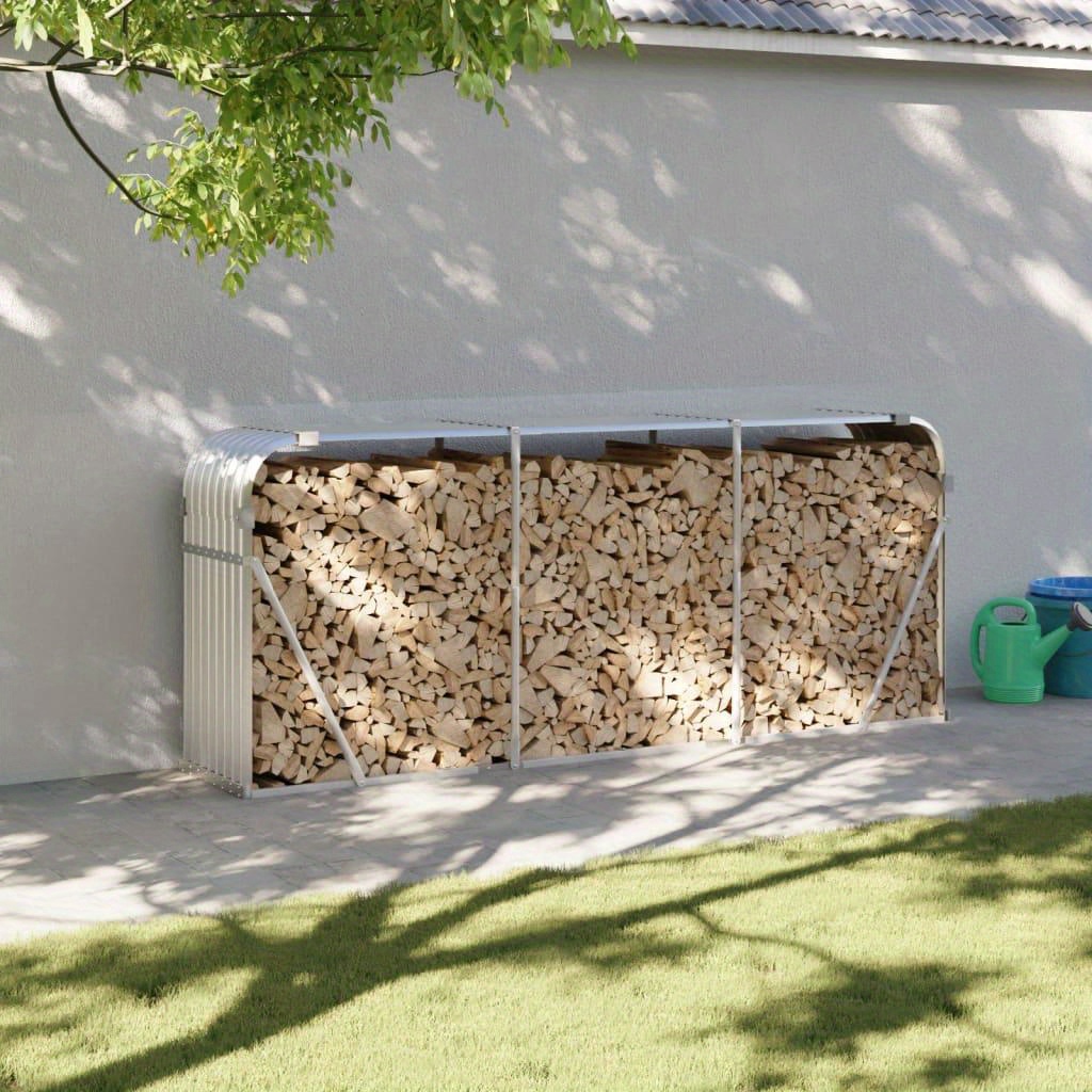 Log Holder Silvery 234x45x100cm Galvanized Steel, Gecheer