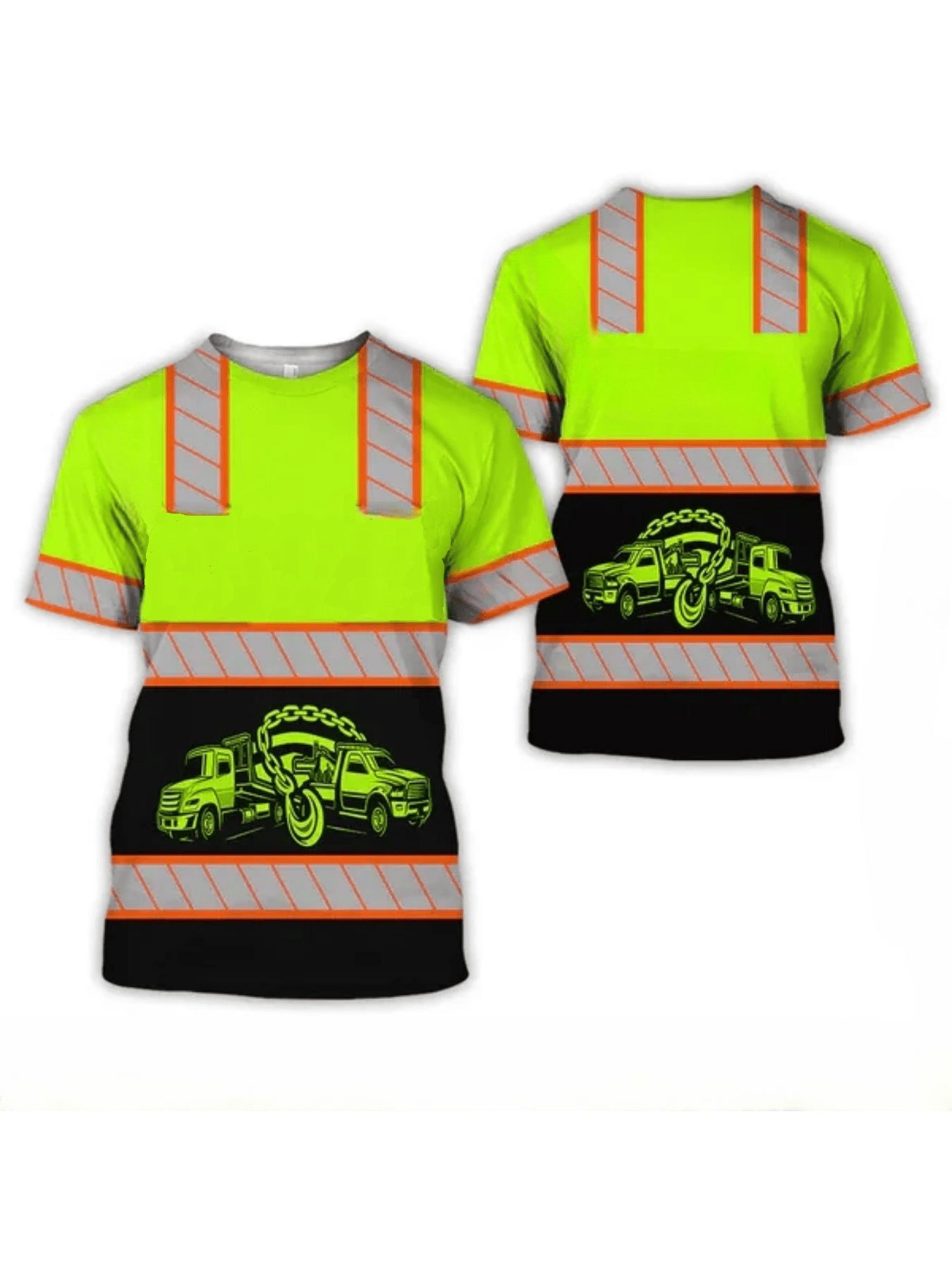 Reflective Design Plus-Size Men'S Short-Sleeved Shirts for Summer, Suitable for Casual And Sporty Occasions. Tow Truck And Motorcycle Graphic Summer Outdoor Workwear for Men Gift for Mechanics And Automotive Enthusiasts, Plus Size