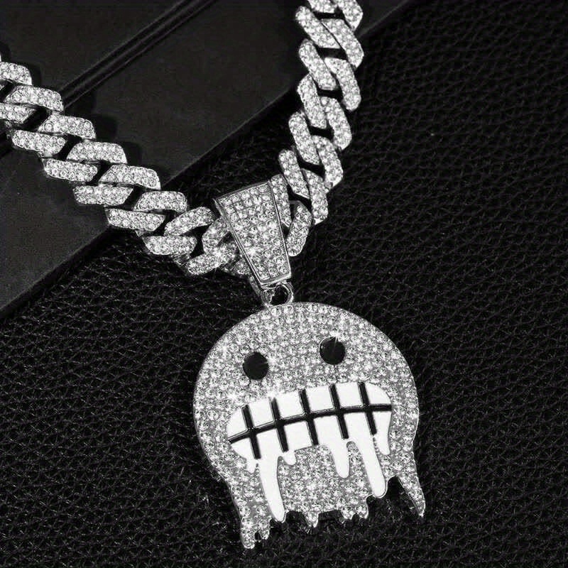 Hip Hop Ice Face Pendant Cuban Chain Necklace
