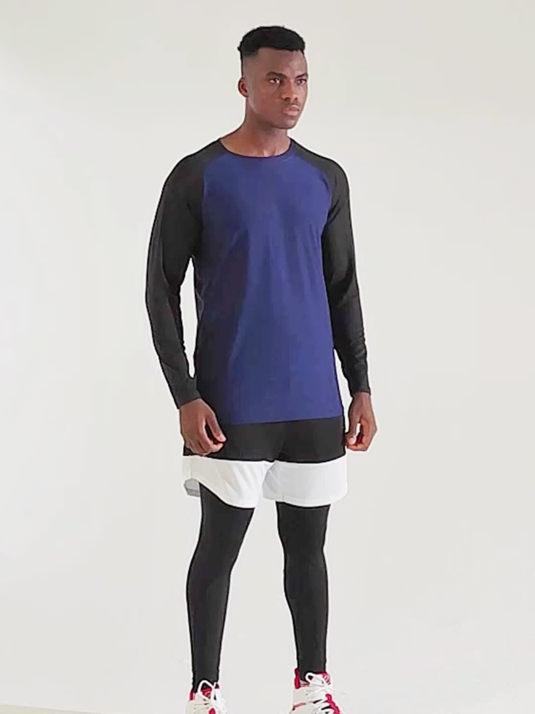 Men's Long Sleeve Block Sport Sweatshirt Quick Drying Loose T shirt