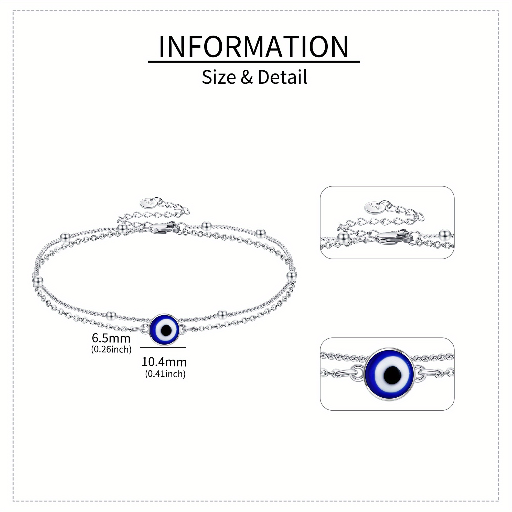 925 Sterling Silver Evil Eye Bracelet Adjustable Layer Women's Jewelry Gift