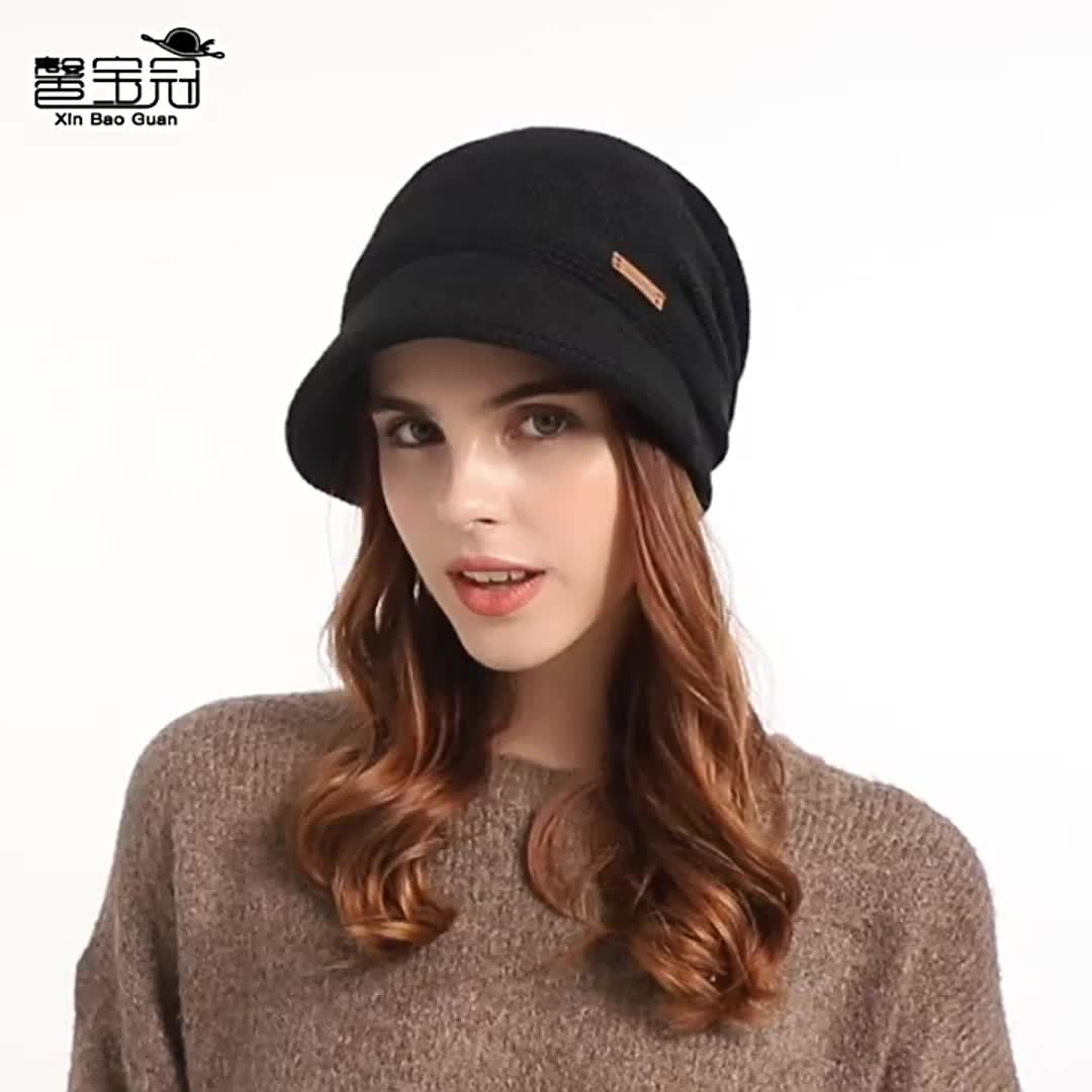 Warm Stylish Winter Beanie Hat Short Brim Women Thermal - Temu Canada