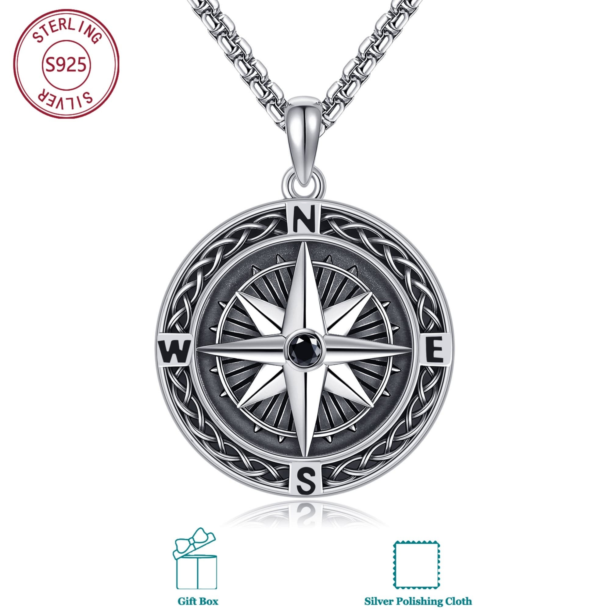 Image of 925 Sterling Silver Compass Necklace For Daily Wear, Birthday Gift, Christmas Gift, For