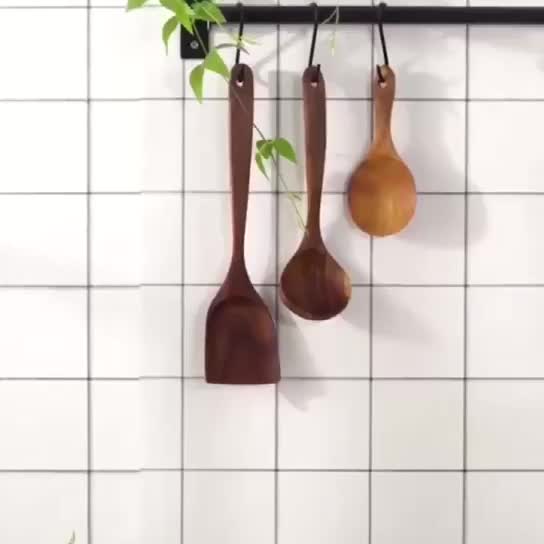 Handmade Cooking Essentials Frying Spatula Turner and Ladle Rain Tree  Wooden Set (Thailand)