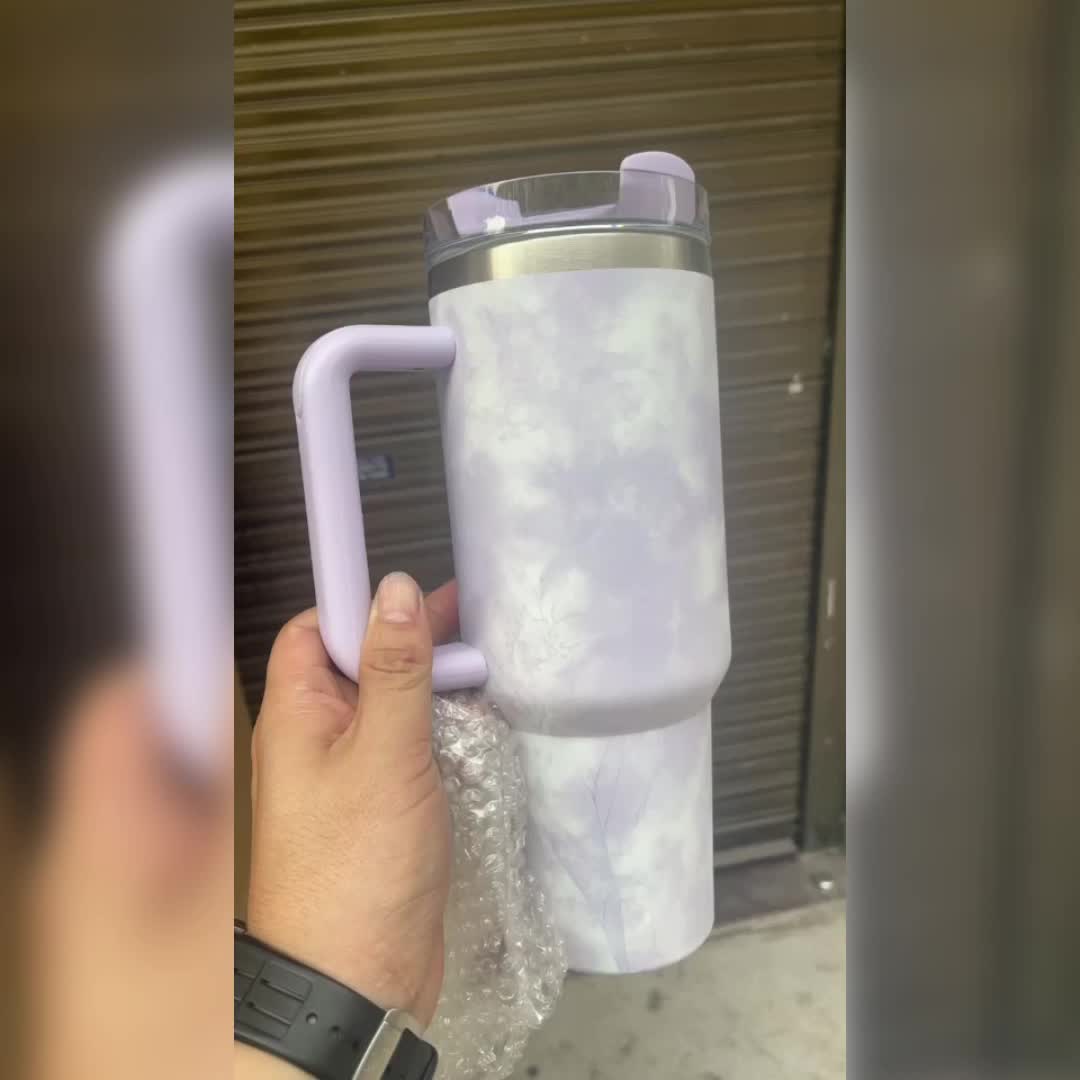 Insulated Tumbler With Handle And Tie Dye Design - Reusable Vacuum