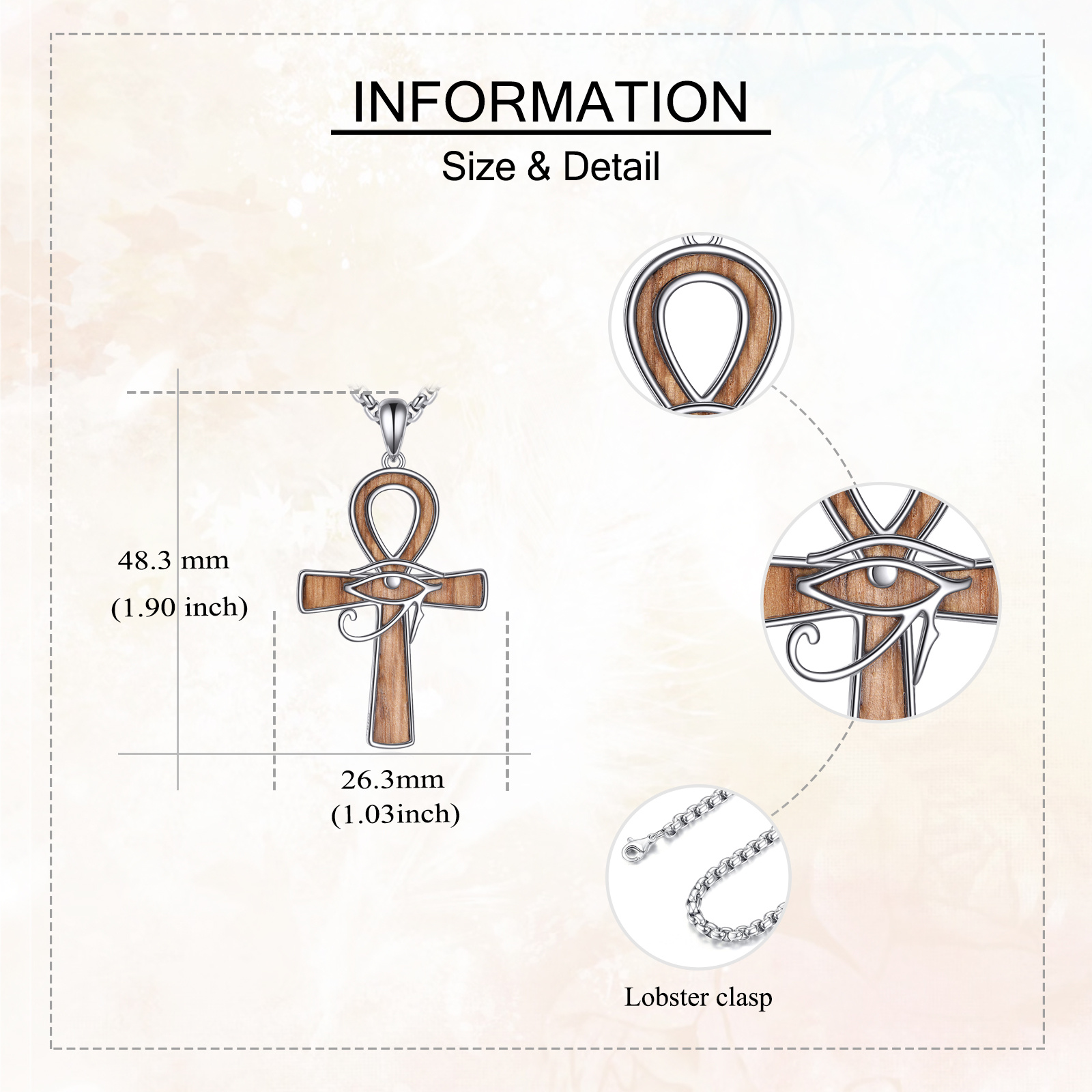 925 Sterling Silver Ankh Symbol Pendant Necklace, Unisex