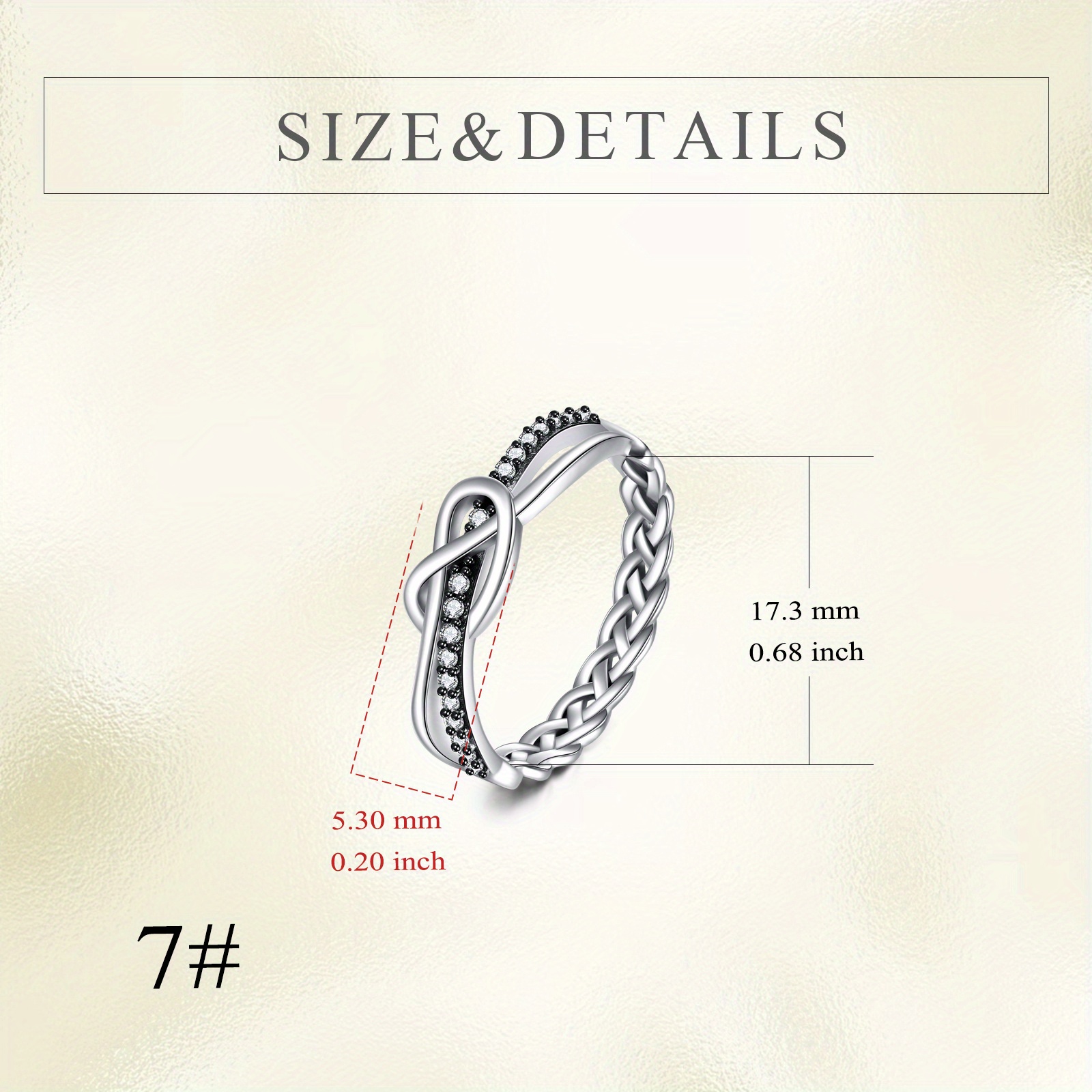 Love Knot Ring 925 Sterling Silver CZ Ring Women Size 7